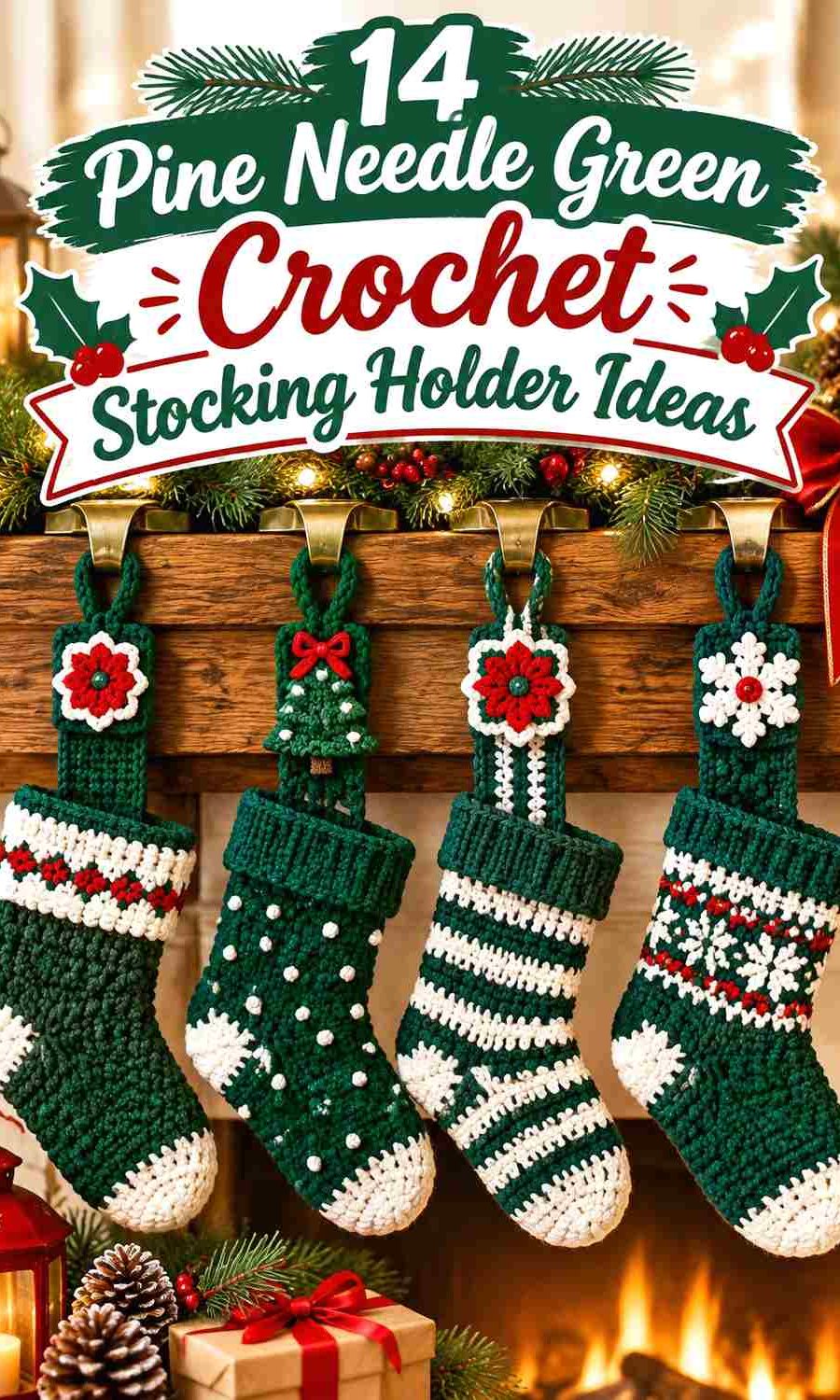 14 Pine Needle Green Crochet Stocking Holder Ideas