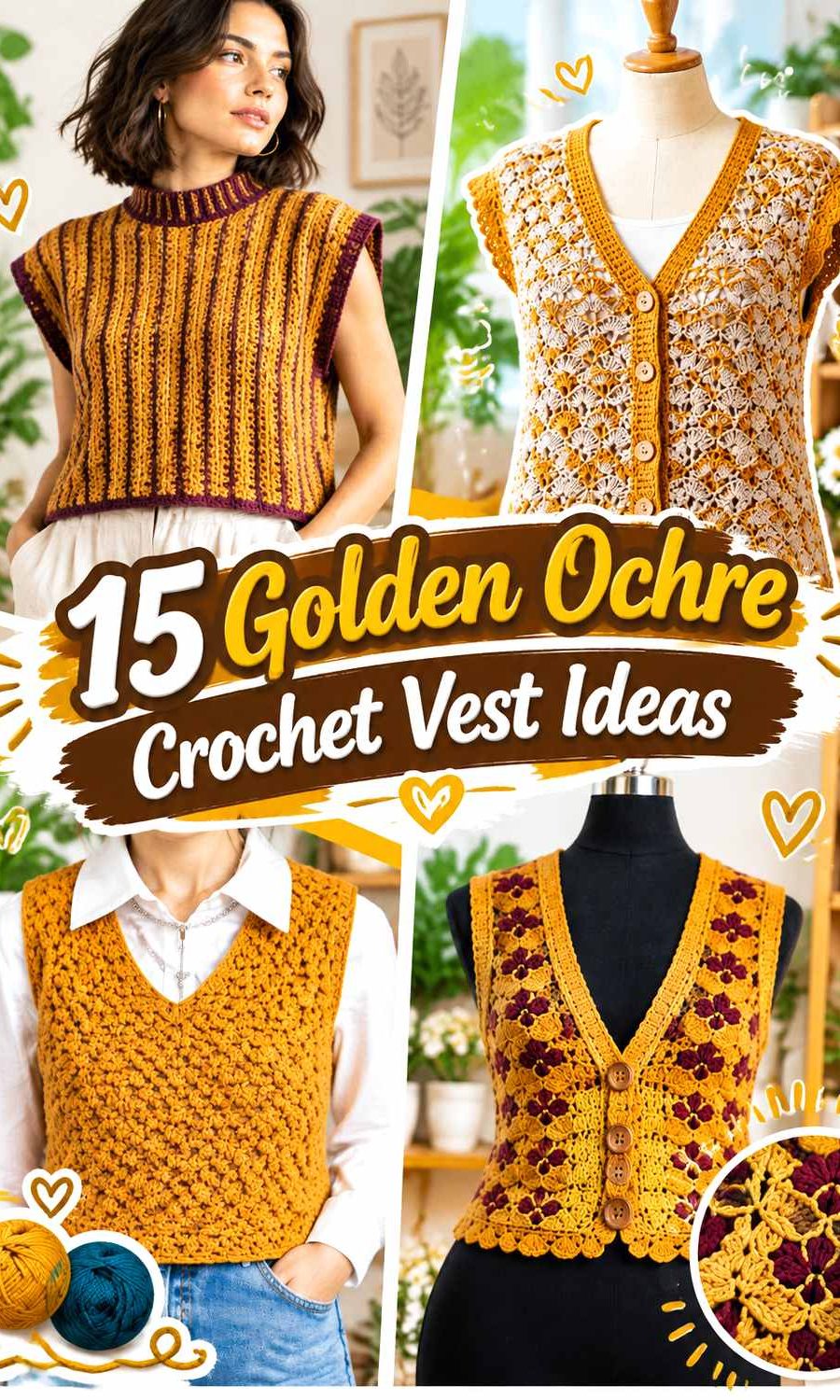 15 Golden Ochre Crochet Vest Ideas