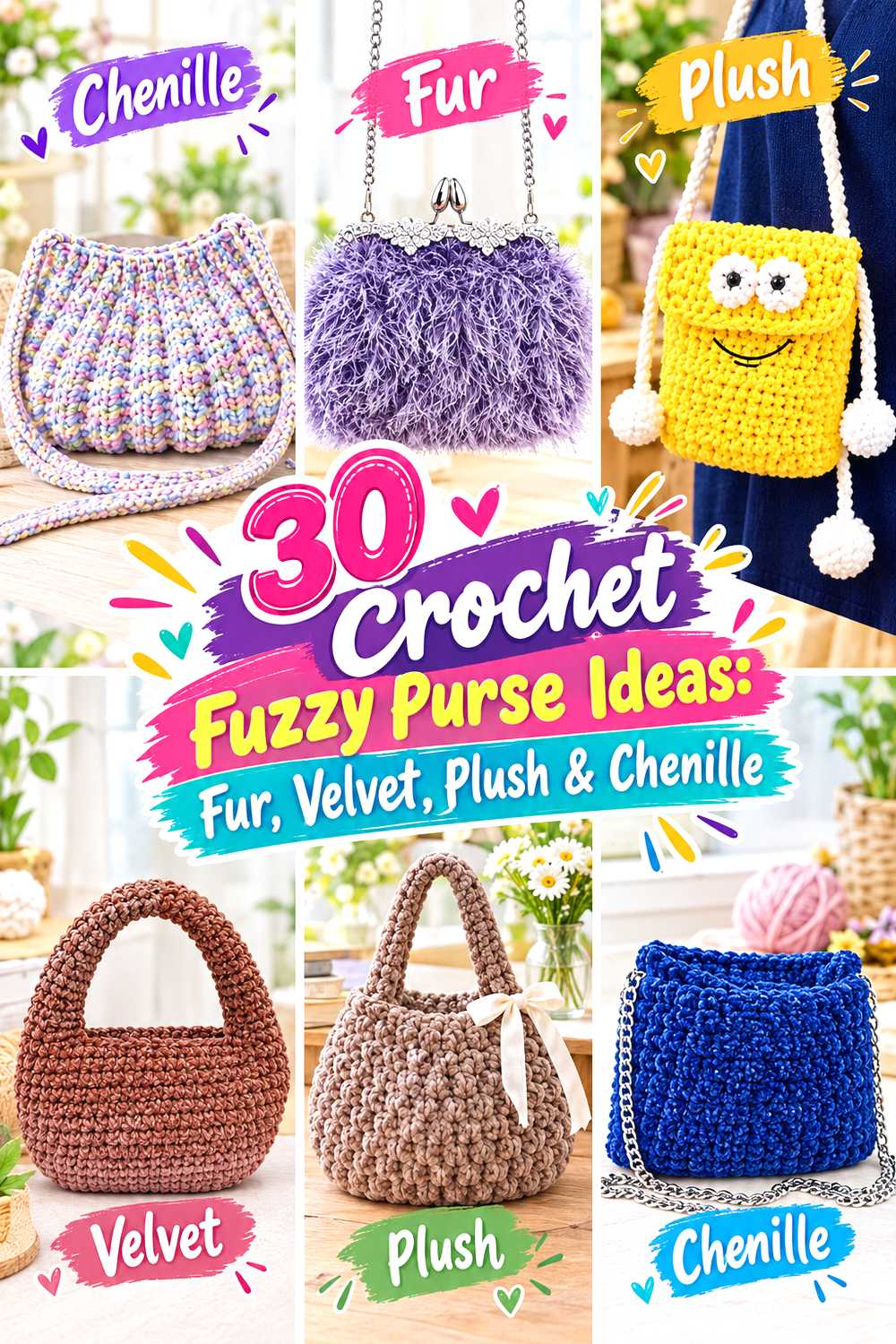 Crochet Fuzzy Purse Ideas Fur, Velvet, Plush & Chenille