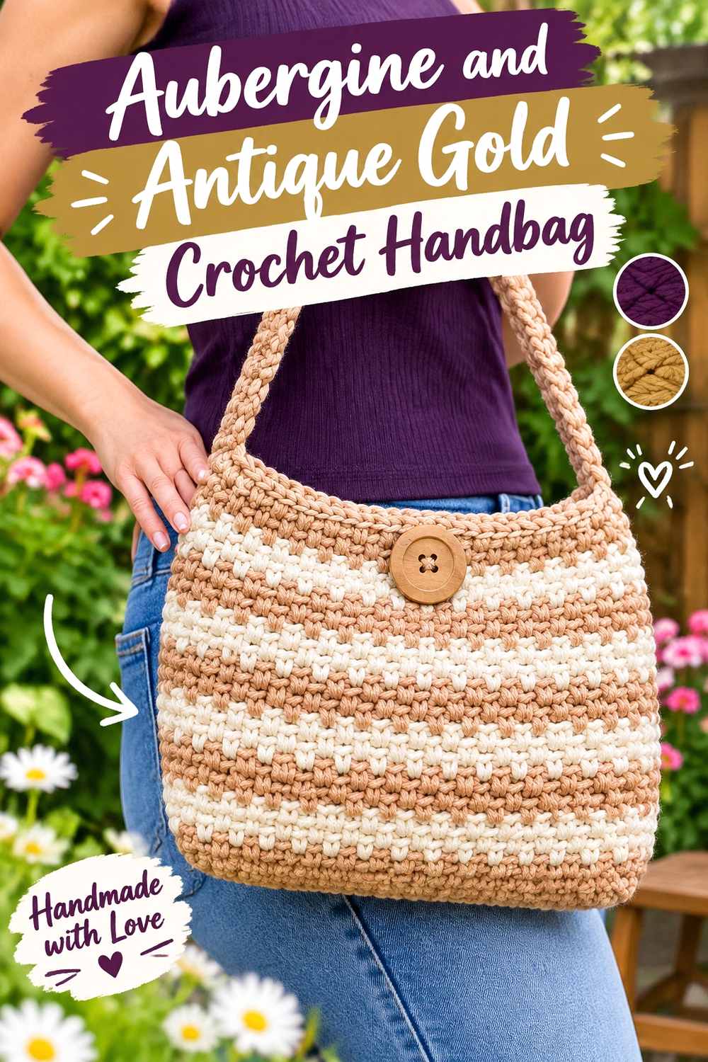 9. Aubergine And Antique Gold Crochet Handbag