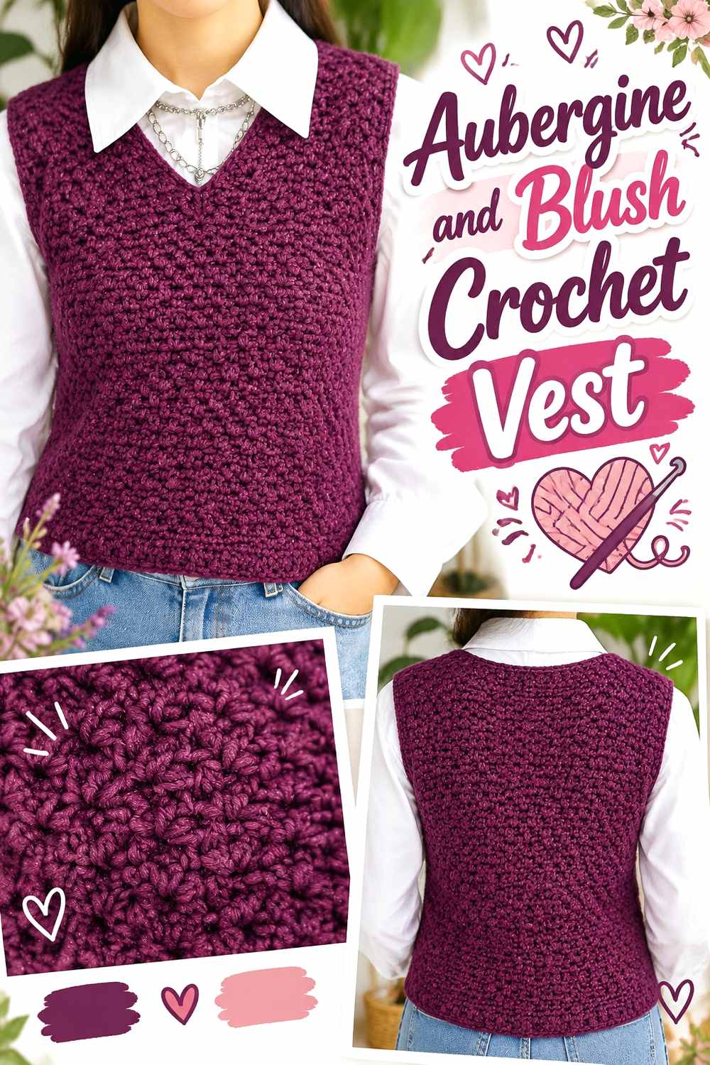 8. Aubergine And Blush Crochet Vest