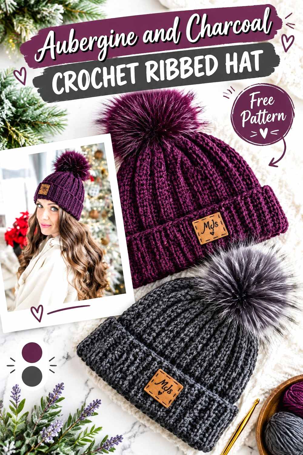 7. Aubergine And Charcoal Crochet Ribbed Hat