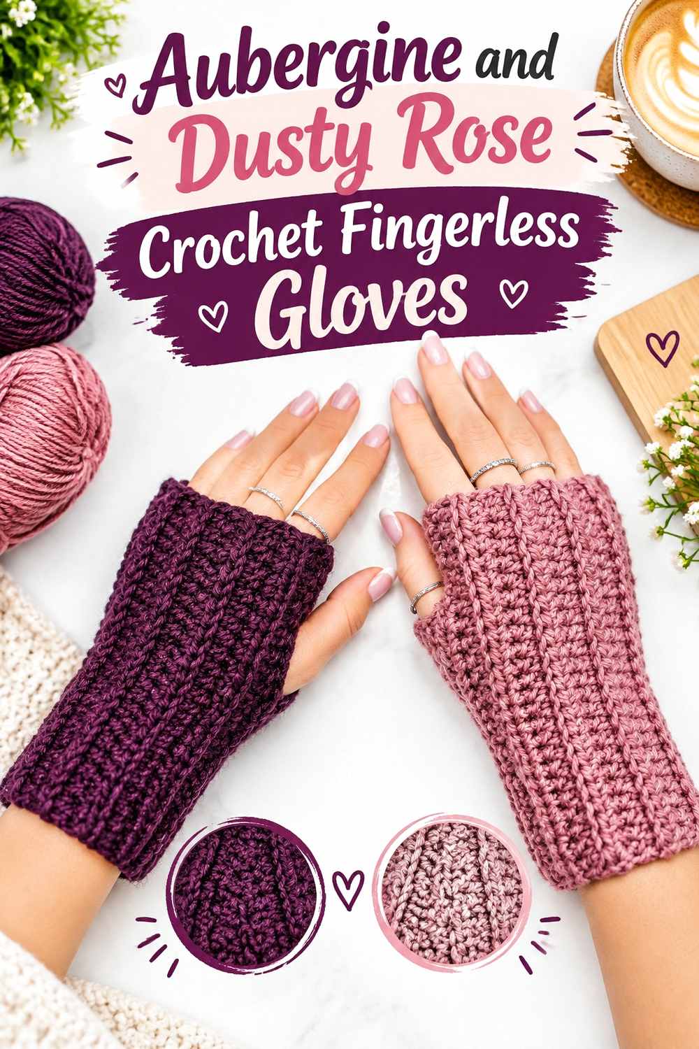 17. Aubergine And Dusty Rose Crochet Fingerless Gloves