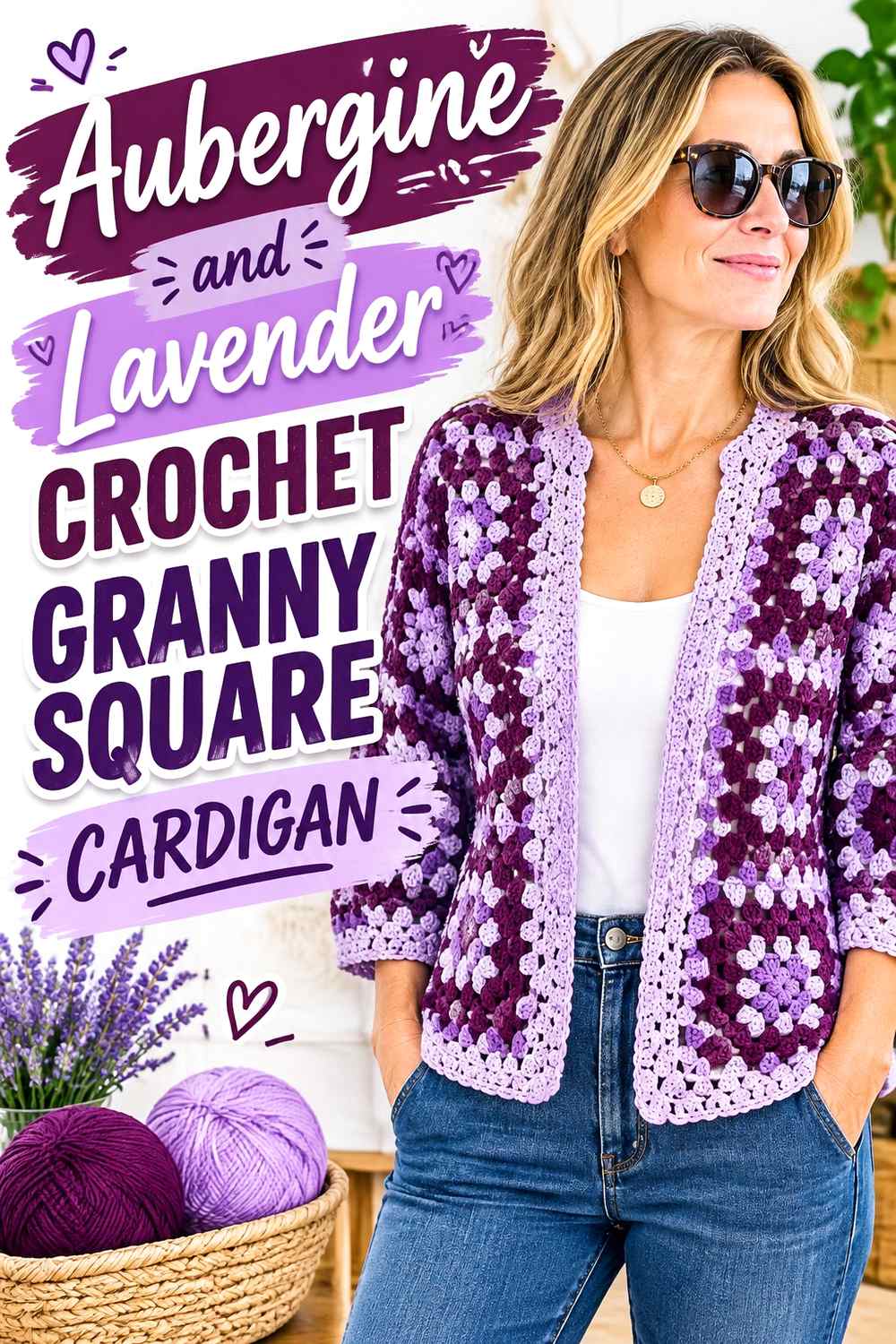 11. Aubergine And Lavender Crochet Granny Square Cardigan