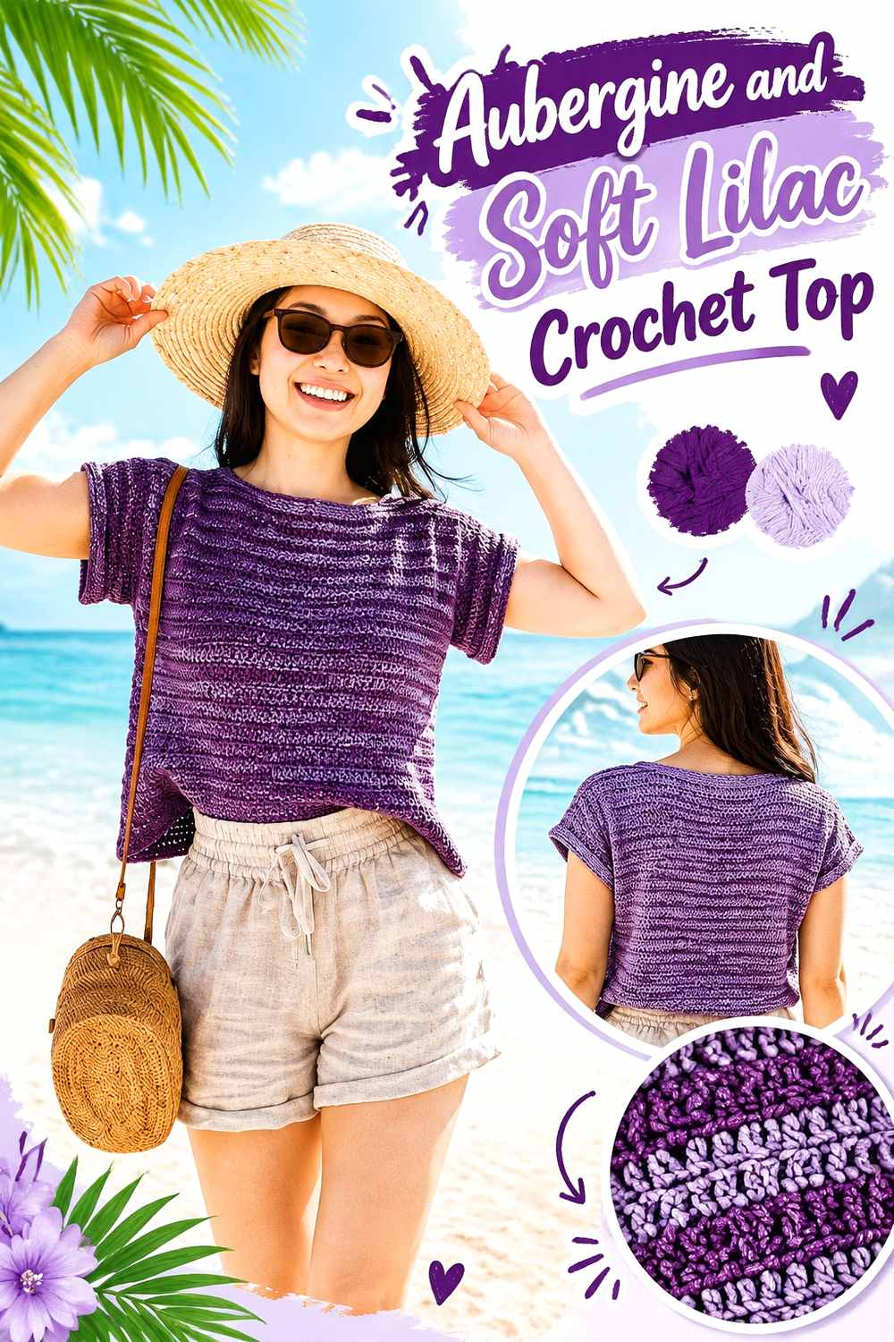 12. Aubergine And Soft Lilac Crochet Top