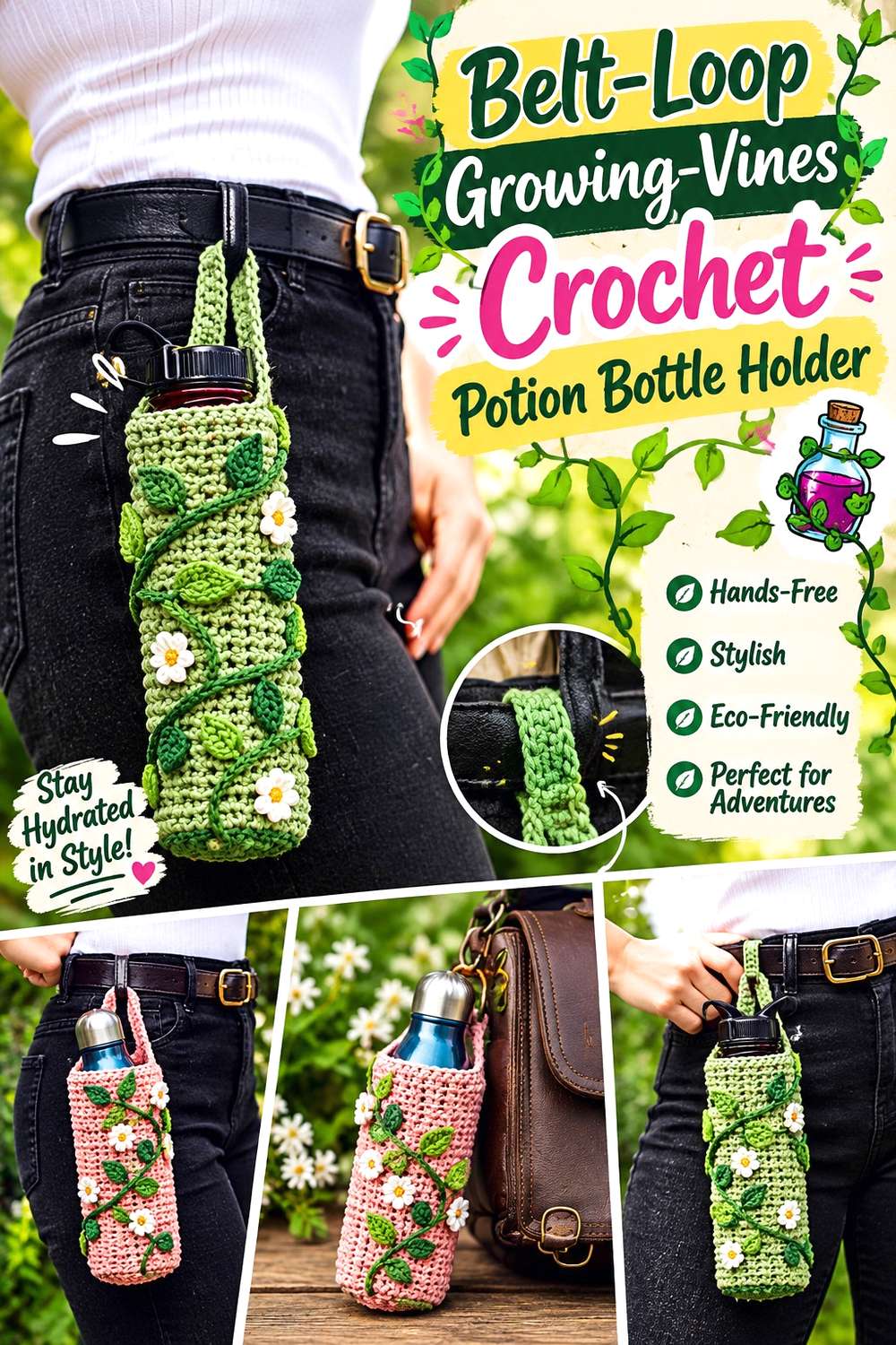 Pocketed Crochet Potion Bottle Carrier