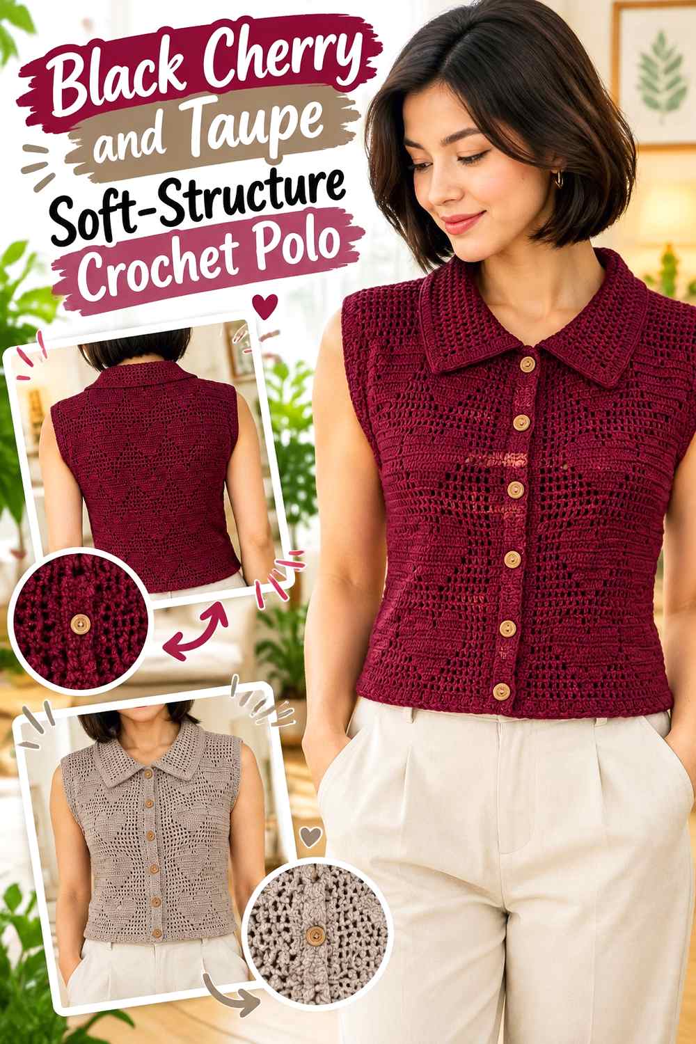 9. Black Cherry And Taupe Soft Structure Crochet Polo