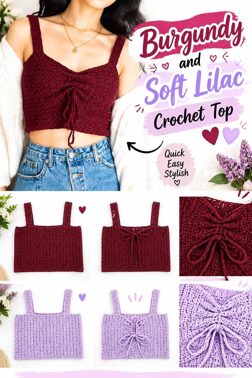 12. Burgundy And Soft Lilac Crochet Top