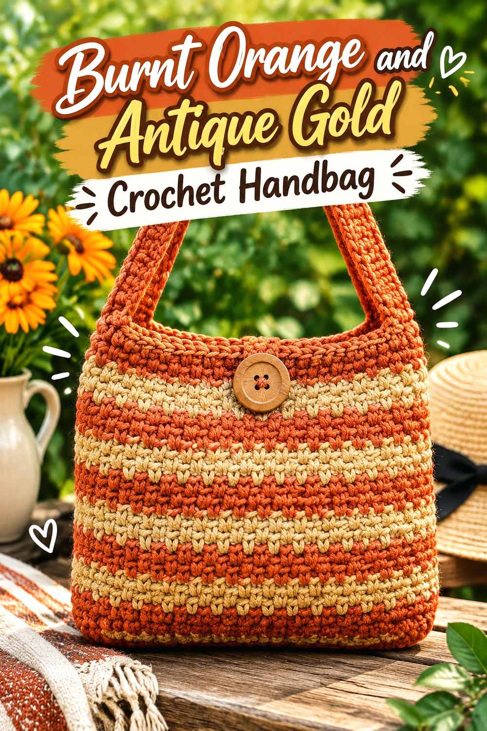 9. Burnt Orange And Antique Gold Crochet Handbag
