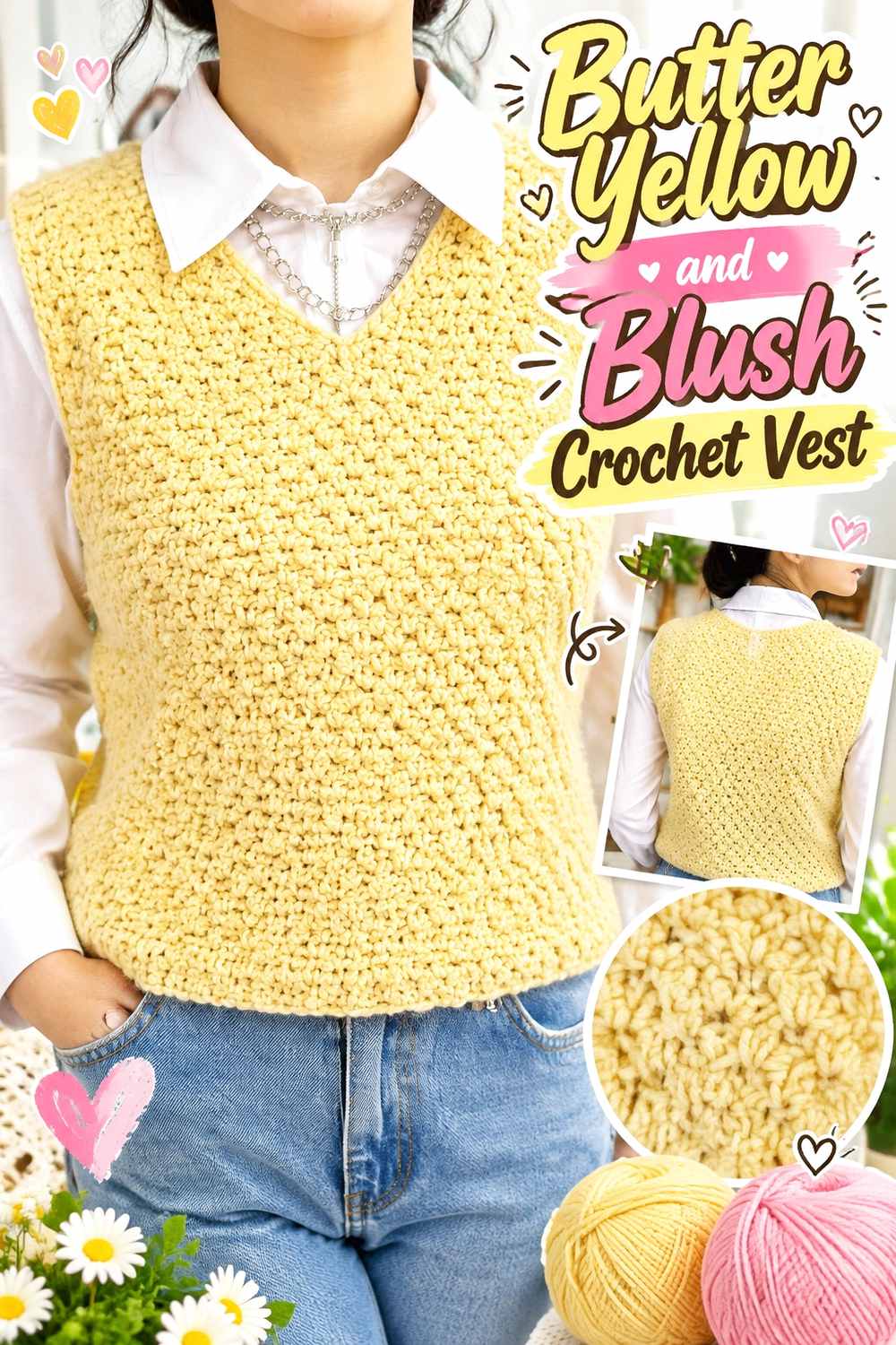 8. Butter Yellow And Blush Crochet Vest