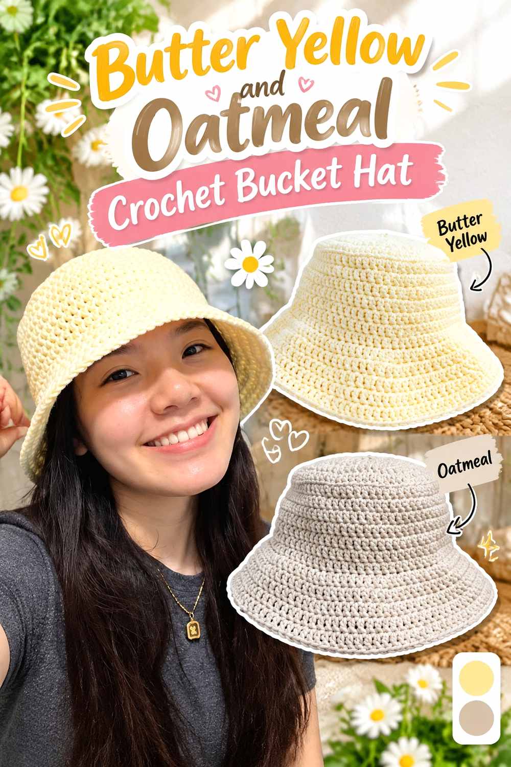 3. Butter Yellow And Oatmeal Crochet Bucket Hat