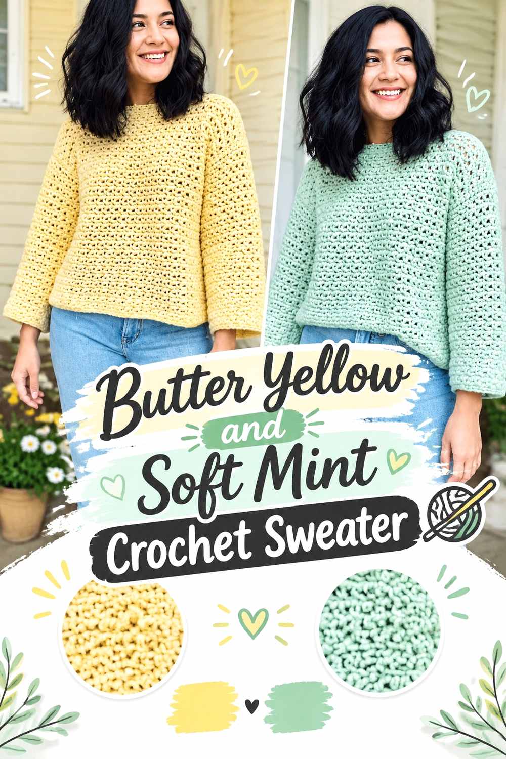 19. Butter Yellow And Soft Mint Crochet Sweater