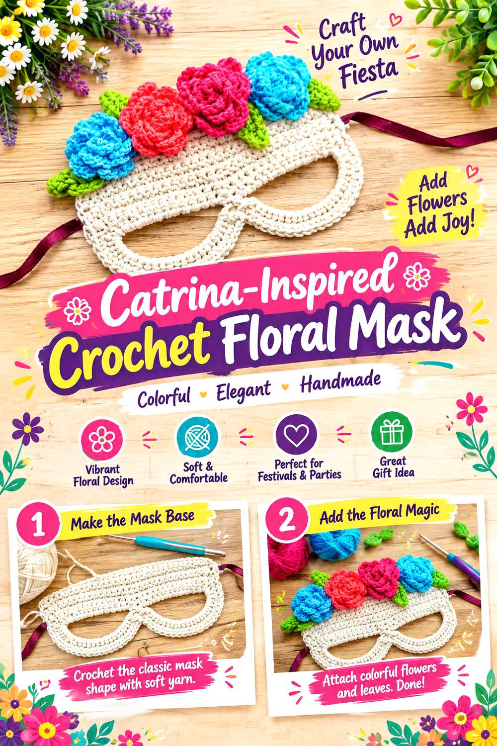 Catrina Inspired Crochet Floral Mask