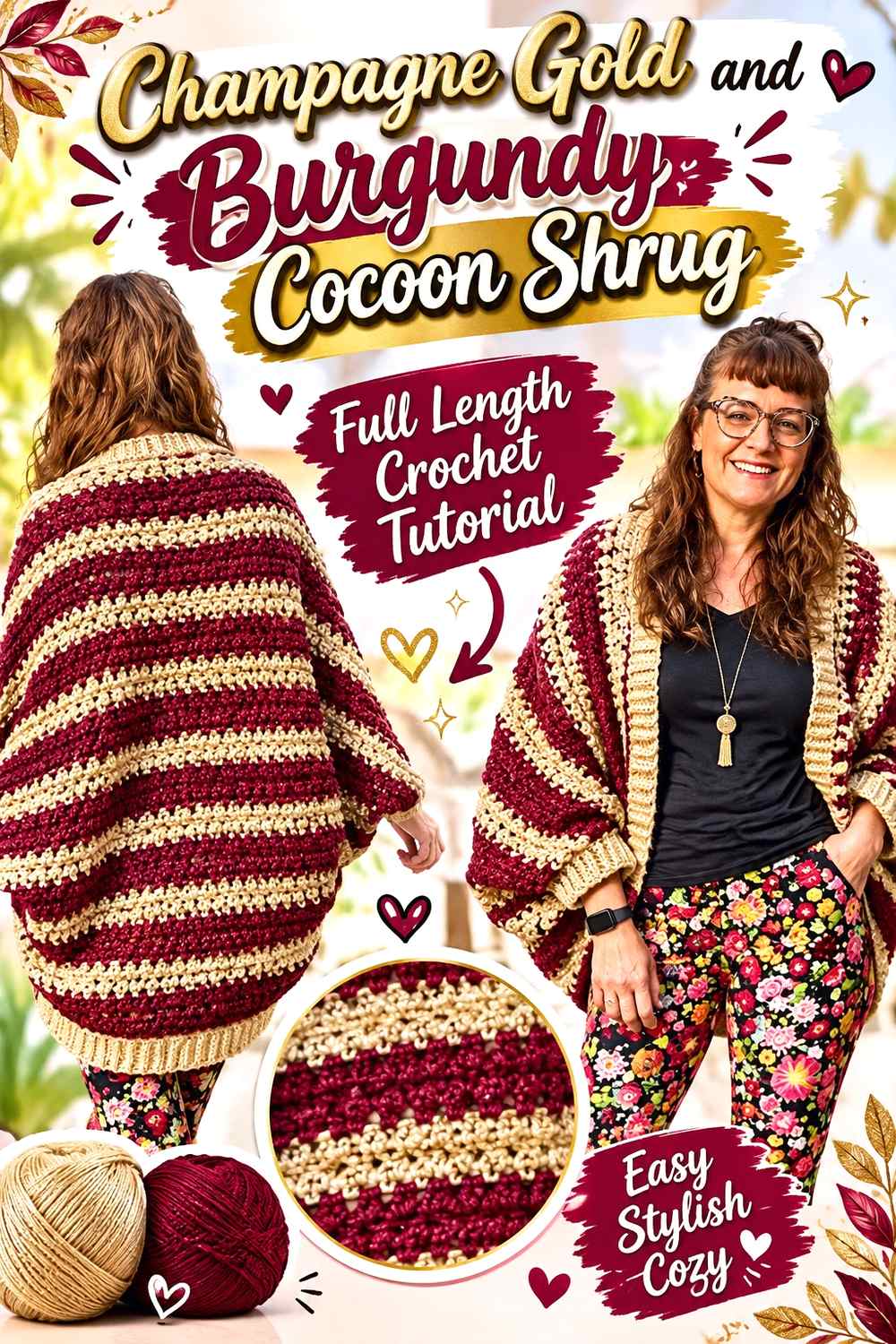 6. Champagne Gold And Burgundy Cocoon Crochet Shrug