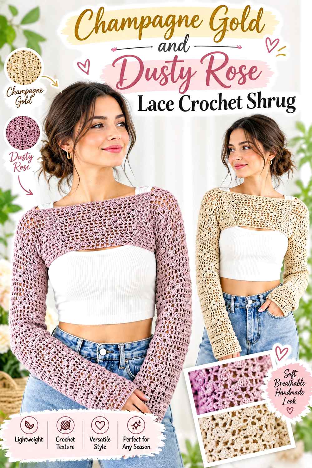 10. Champagne Gold And Dusty Rose Lace Crochet Shrug