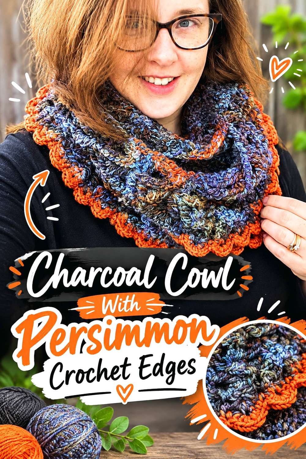 Charcoal Cowl With Persimmon Crochet Edges