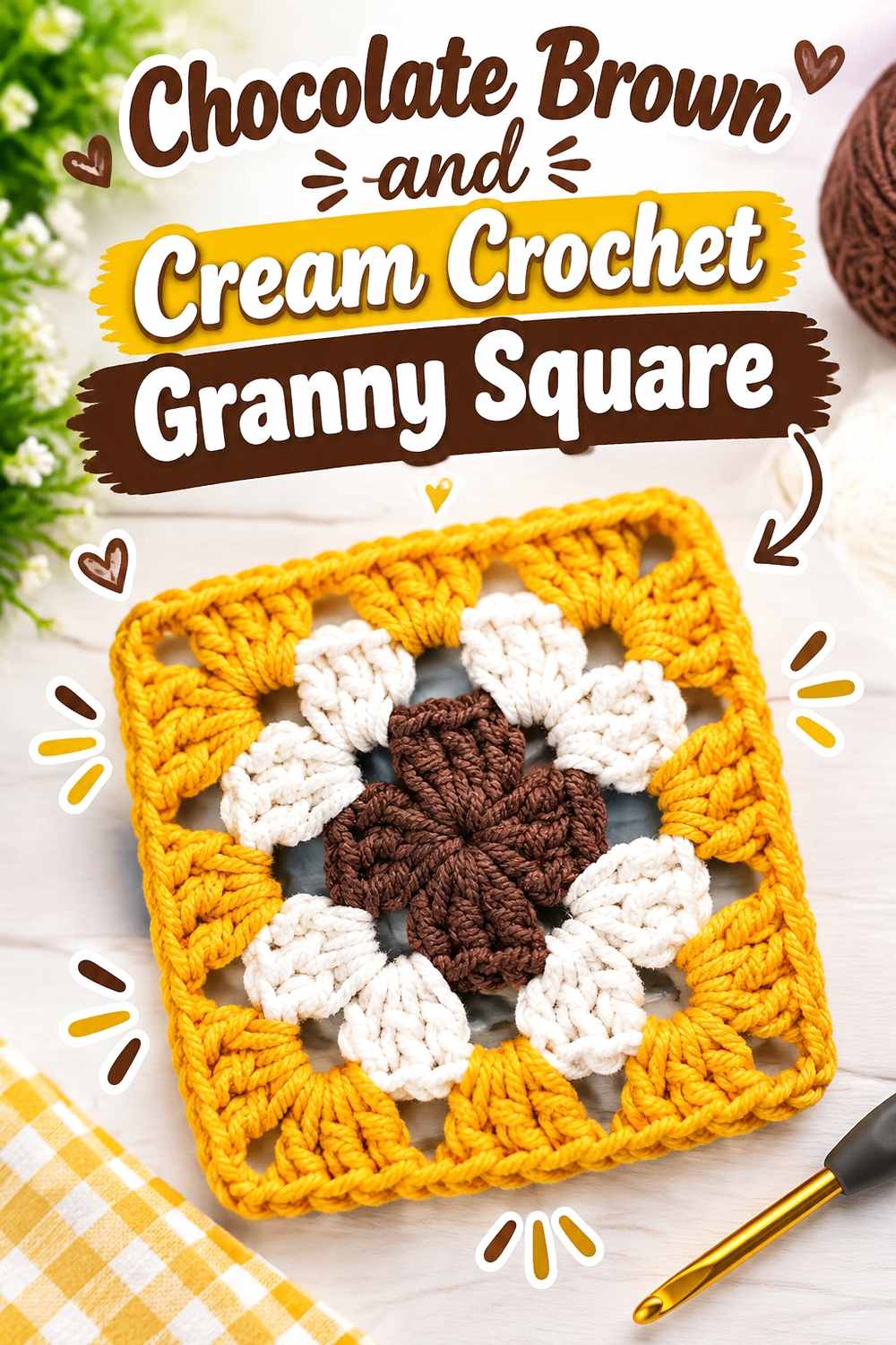 15. Chocolate Brown And Cream Crochet Granny Square