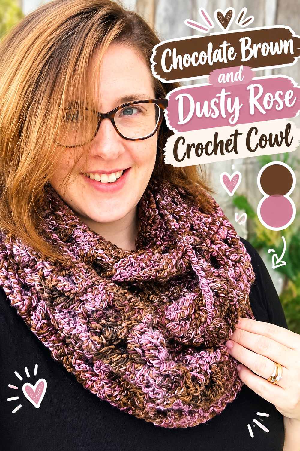 10. Chocolate Brown And Dusty Rose Crochet Cowl