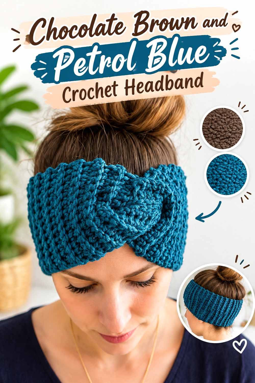 11. Chocolate Brown And Petrol Blue Crochet Headband