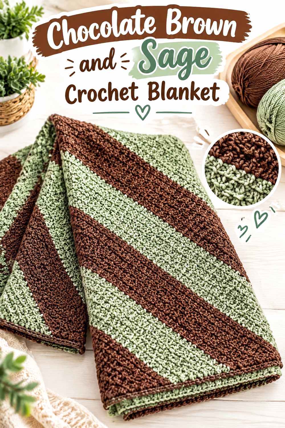 4. Chocolate Brown And Sage Crochet Blanket