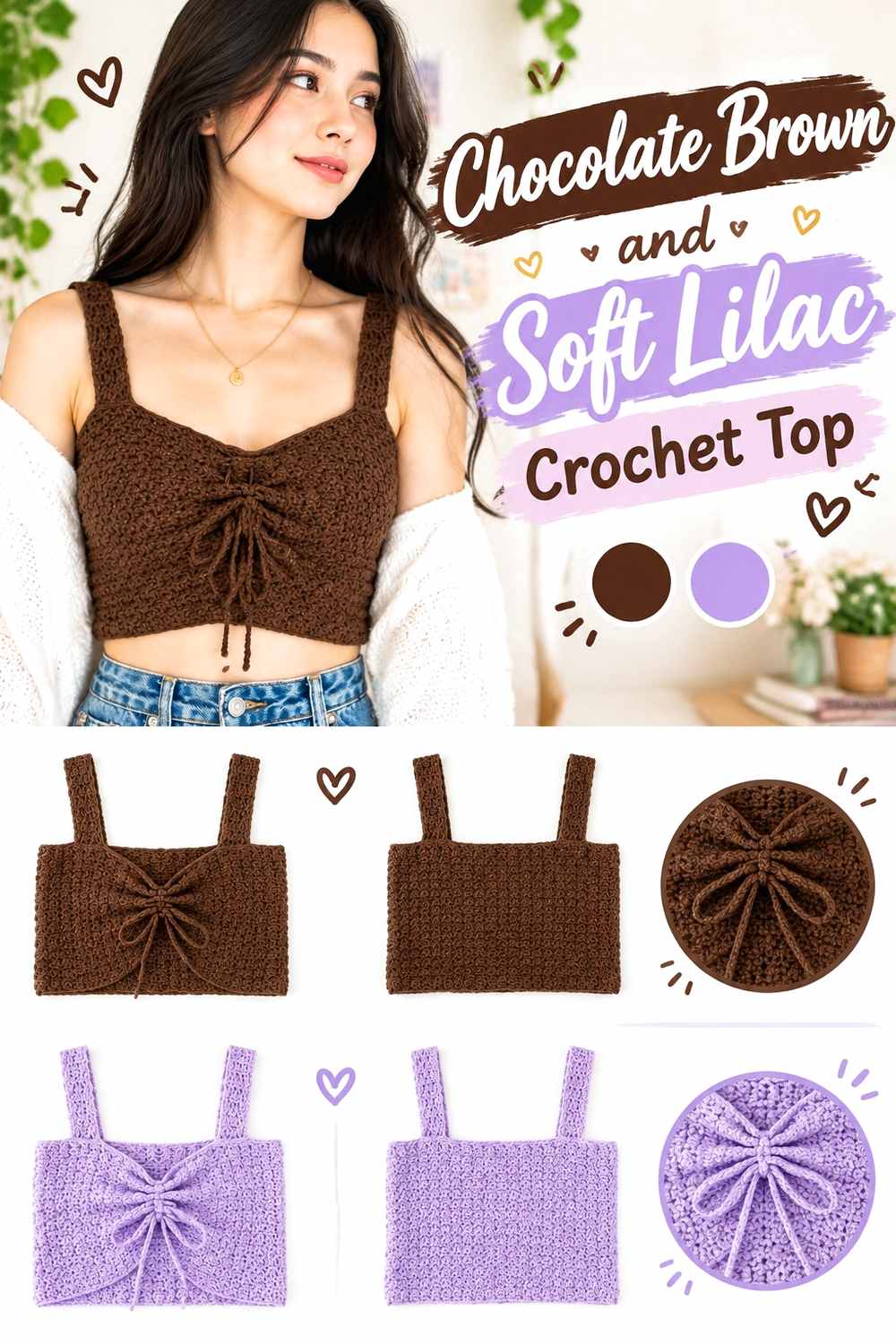 12. Chocolate Brown And Soft Lilac Crochet Top