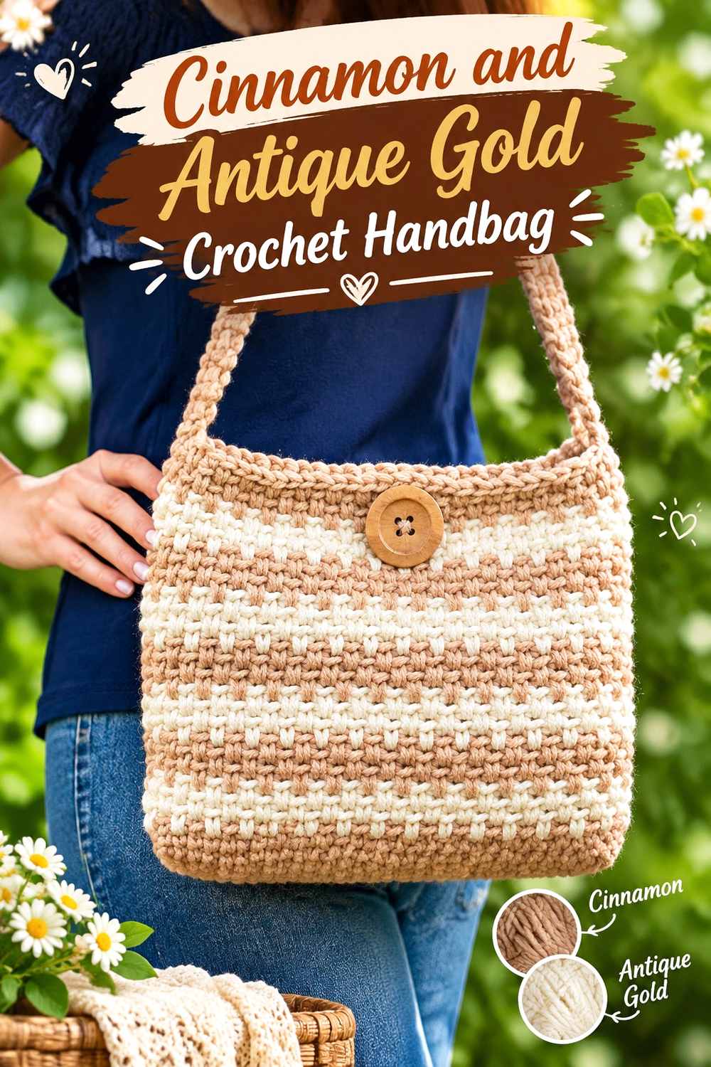 9. Cinnamon And Antique Gold Crochet Handbag