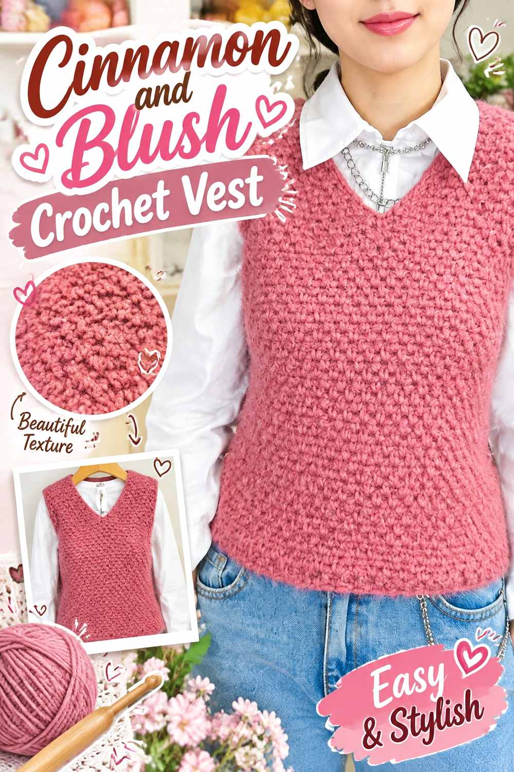 8. Cinnamon And Blush Crochet Vest