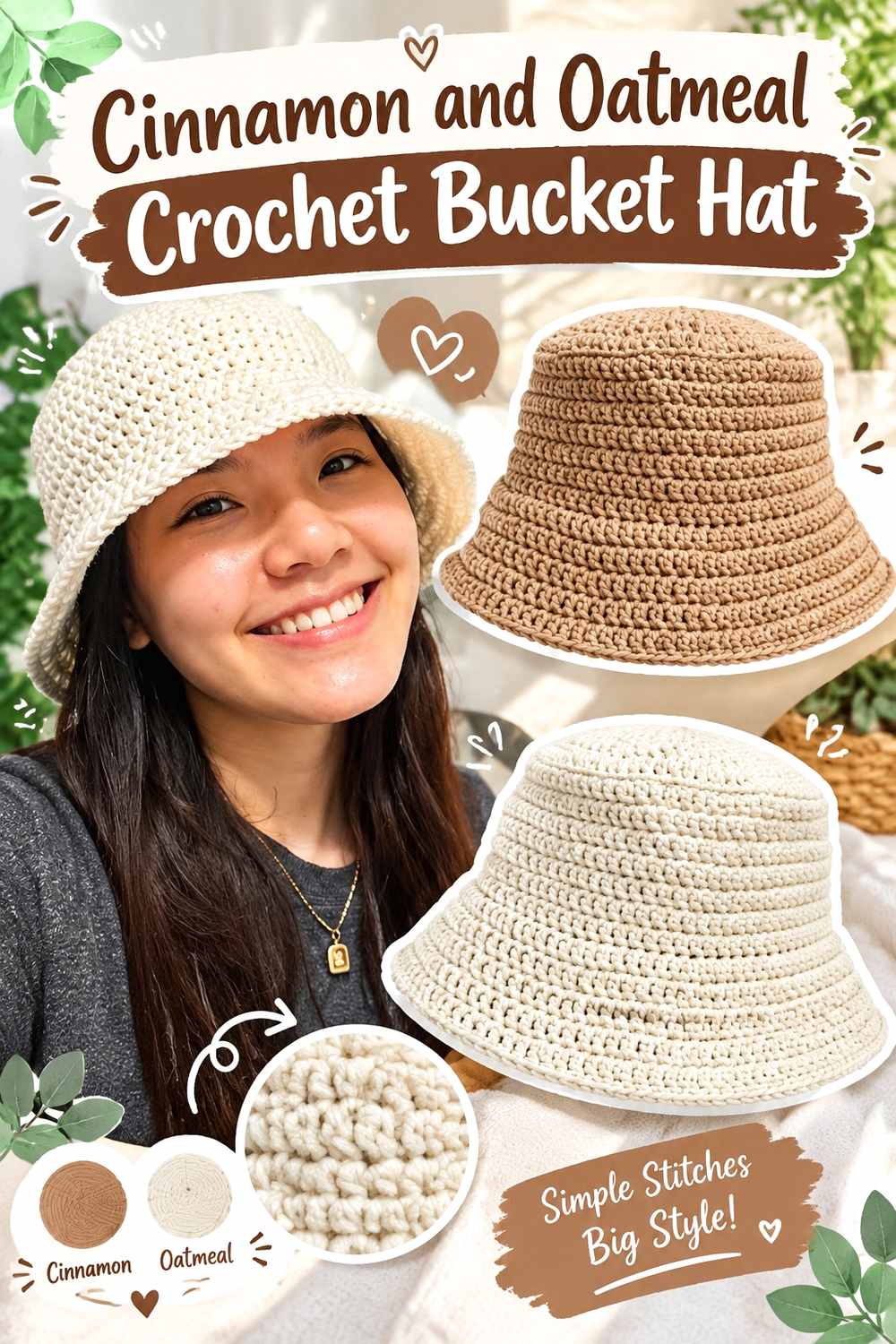 3. Cinnamon And Oatmeal Crochet Bucket Hat