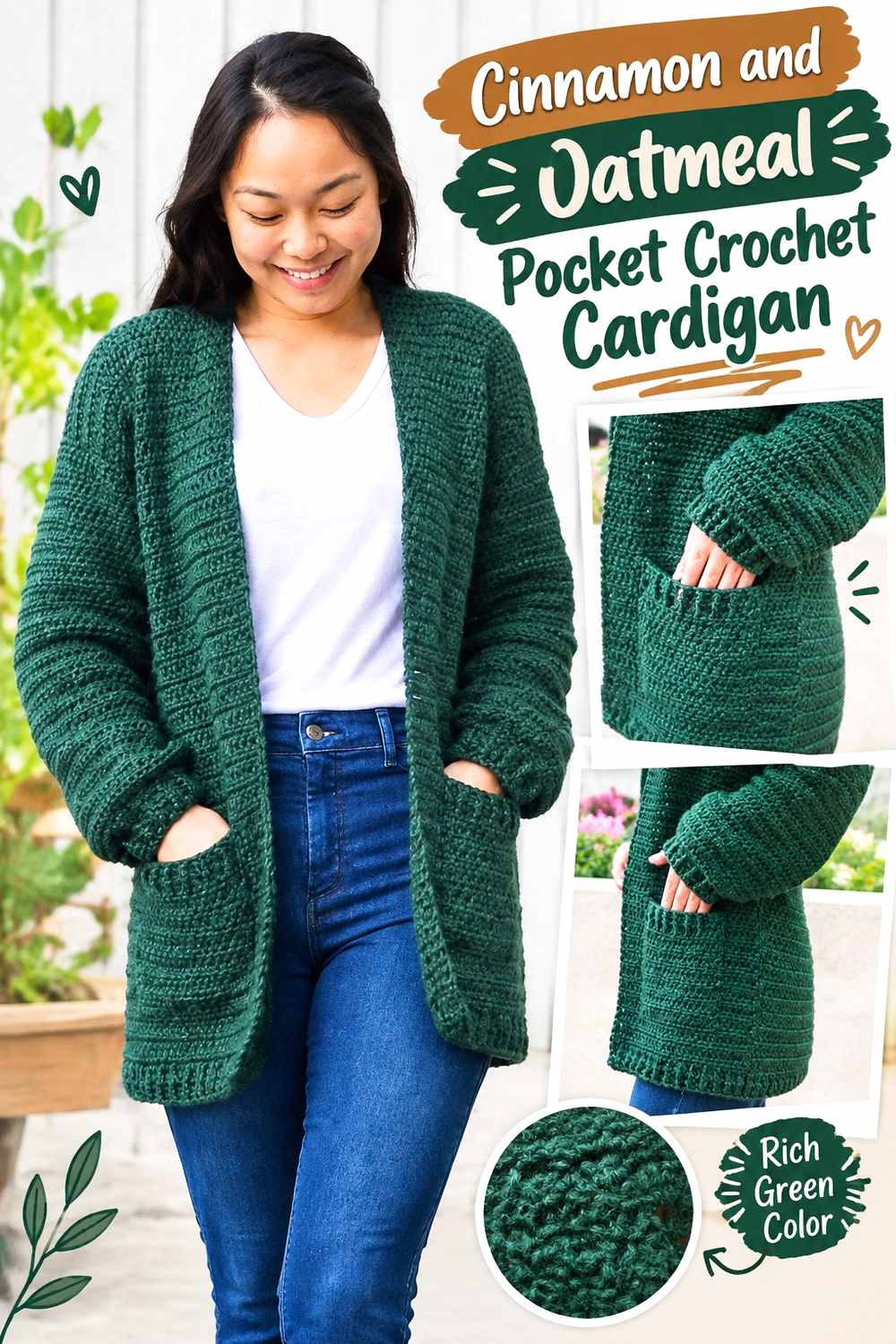 5. Cinnamon And Oatmeal Pocket Crochet Cardigan