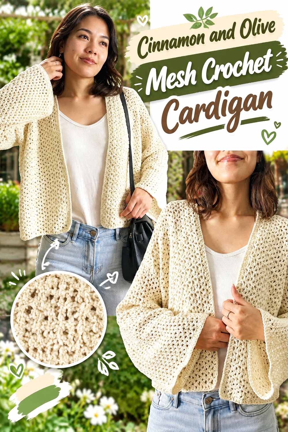 2. Cinnamon And Olive Mesh Crochet Cardigan