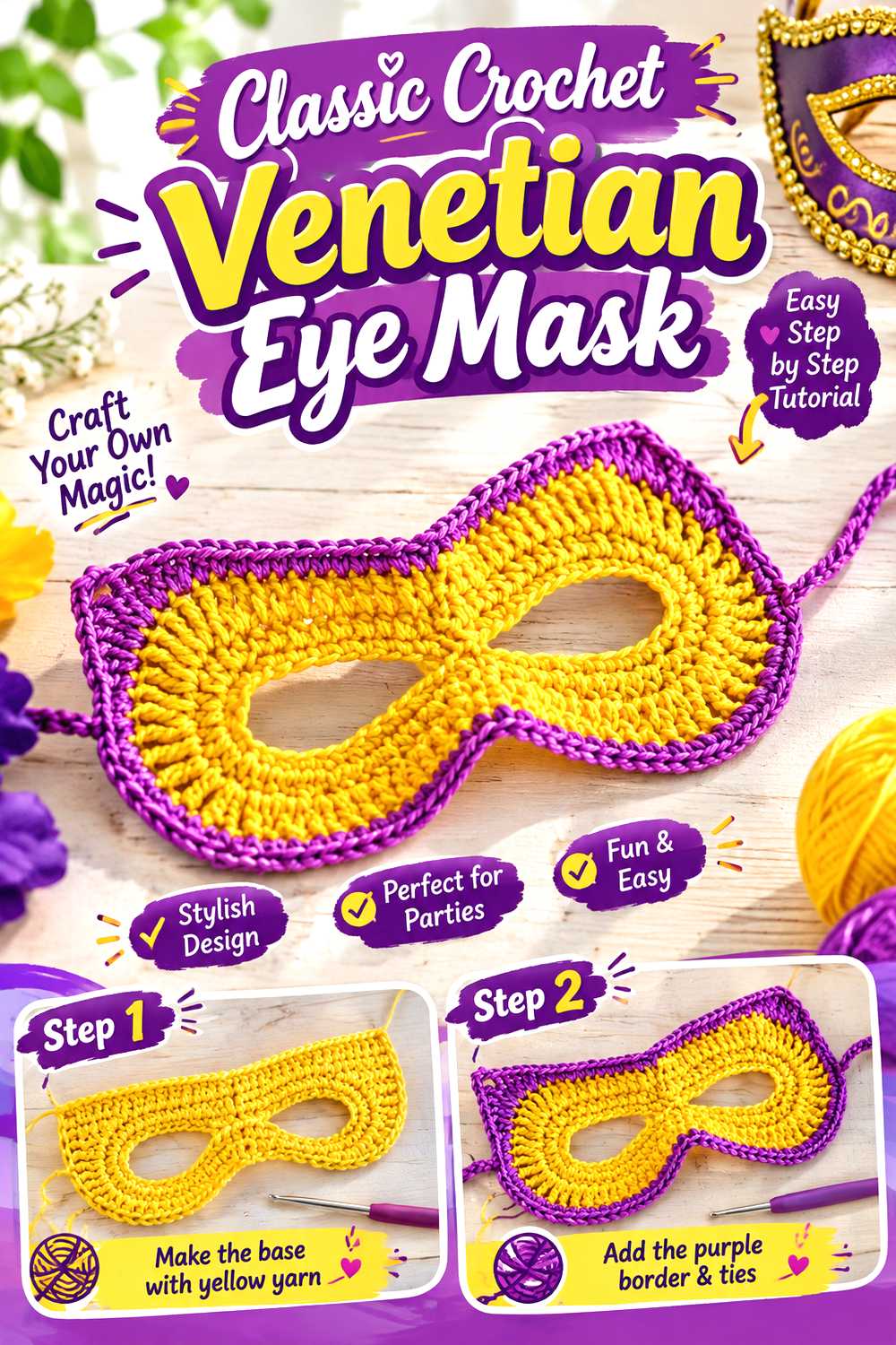 Classic Crochet Venetian Eye Mask