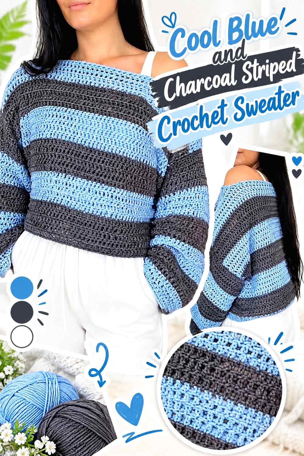 5. Cool Blue And Charcoal Striped Crochet Sweater