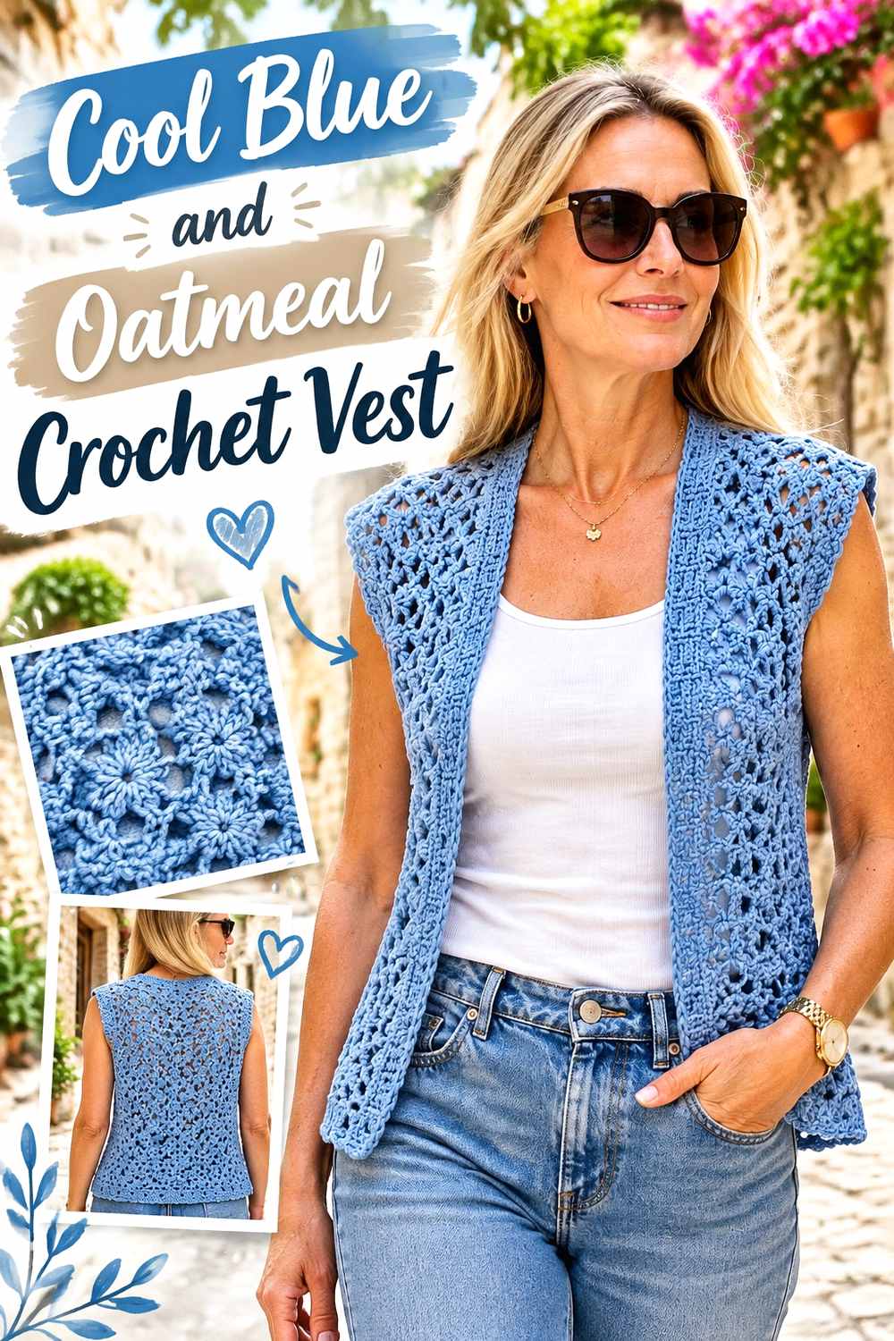 8. Cool Blue And Oatmeal Crochet Vest