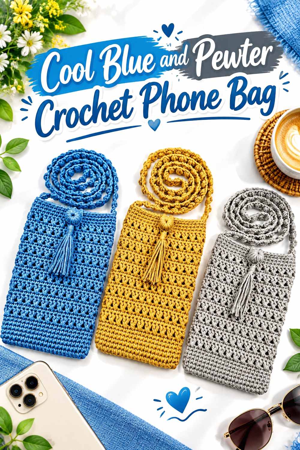 17. Cool Blue And Pewter Crochet Phone Bag