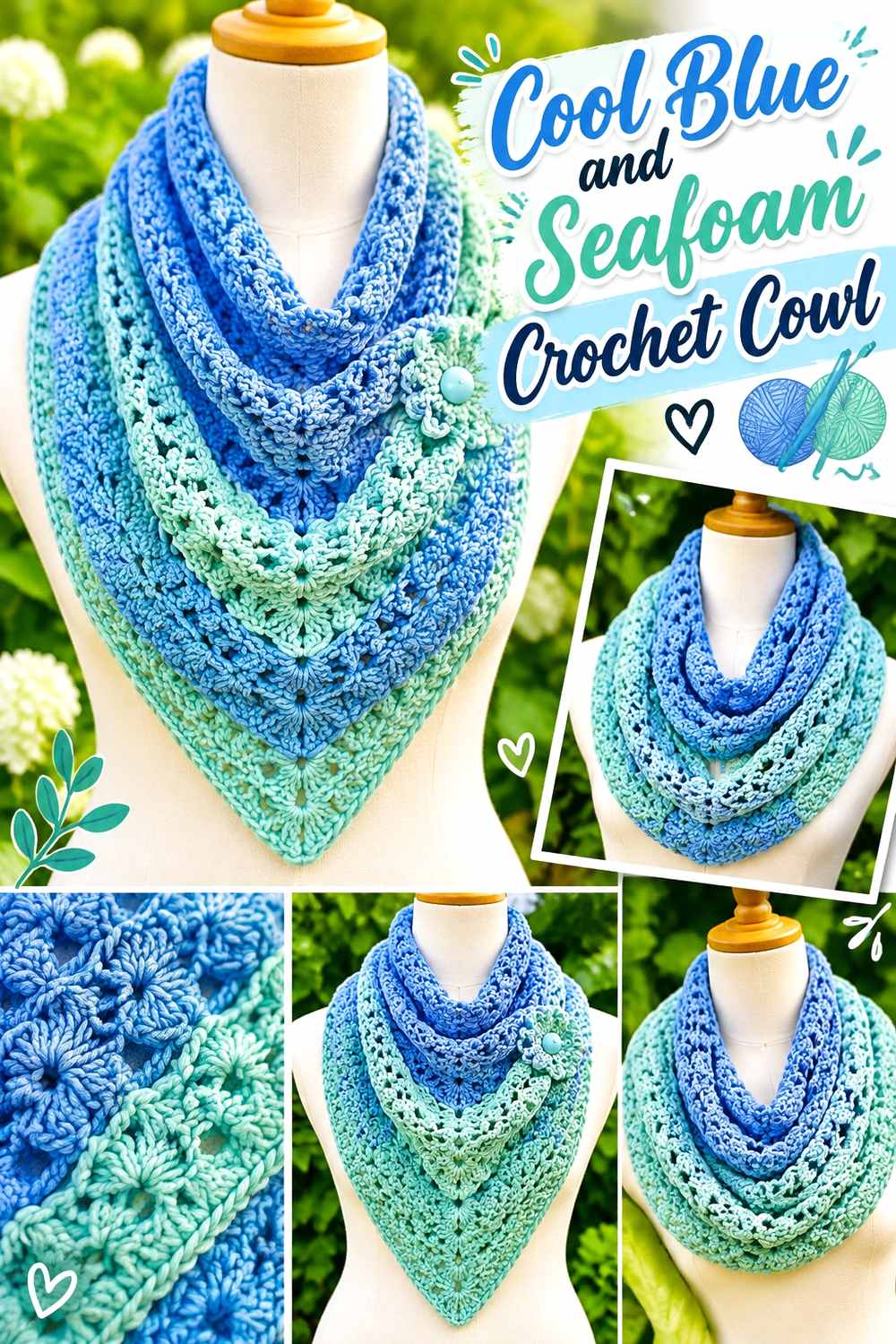 10. Cool Blue And Seafoam Crochet Cowl