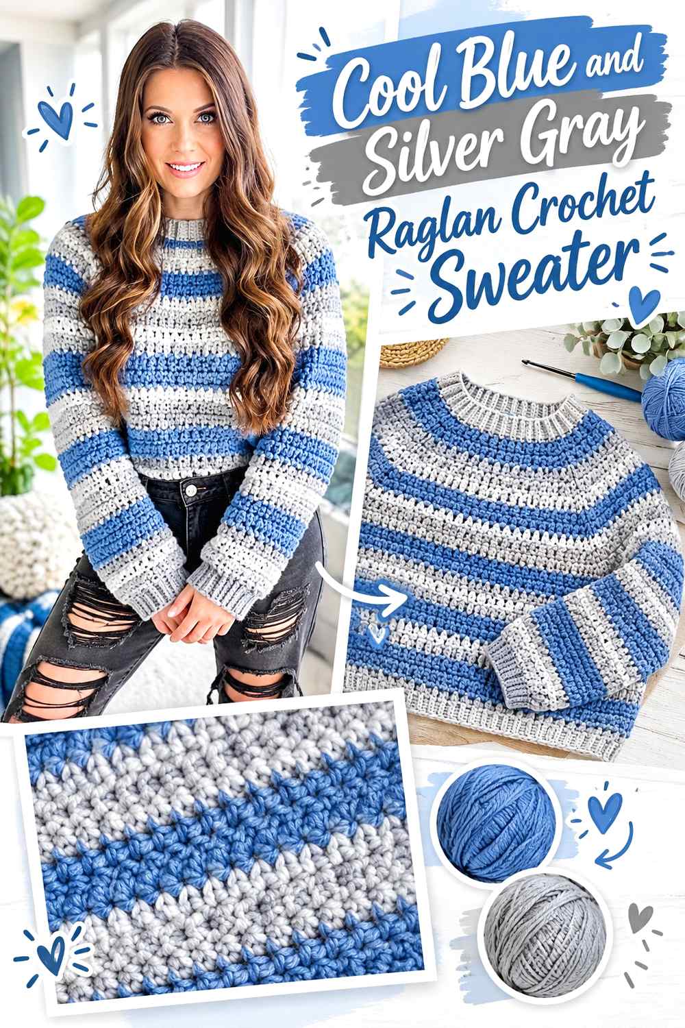 15. Cool Blue And Silver Gray Raglan Crochet Sweater