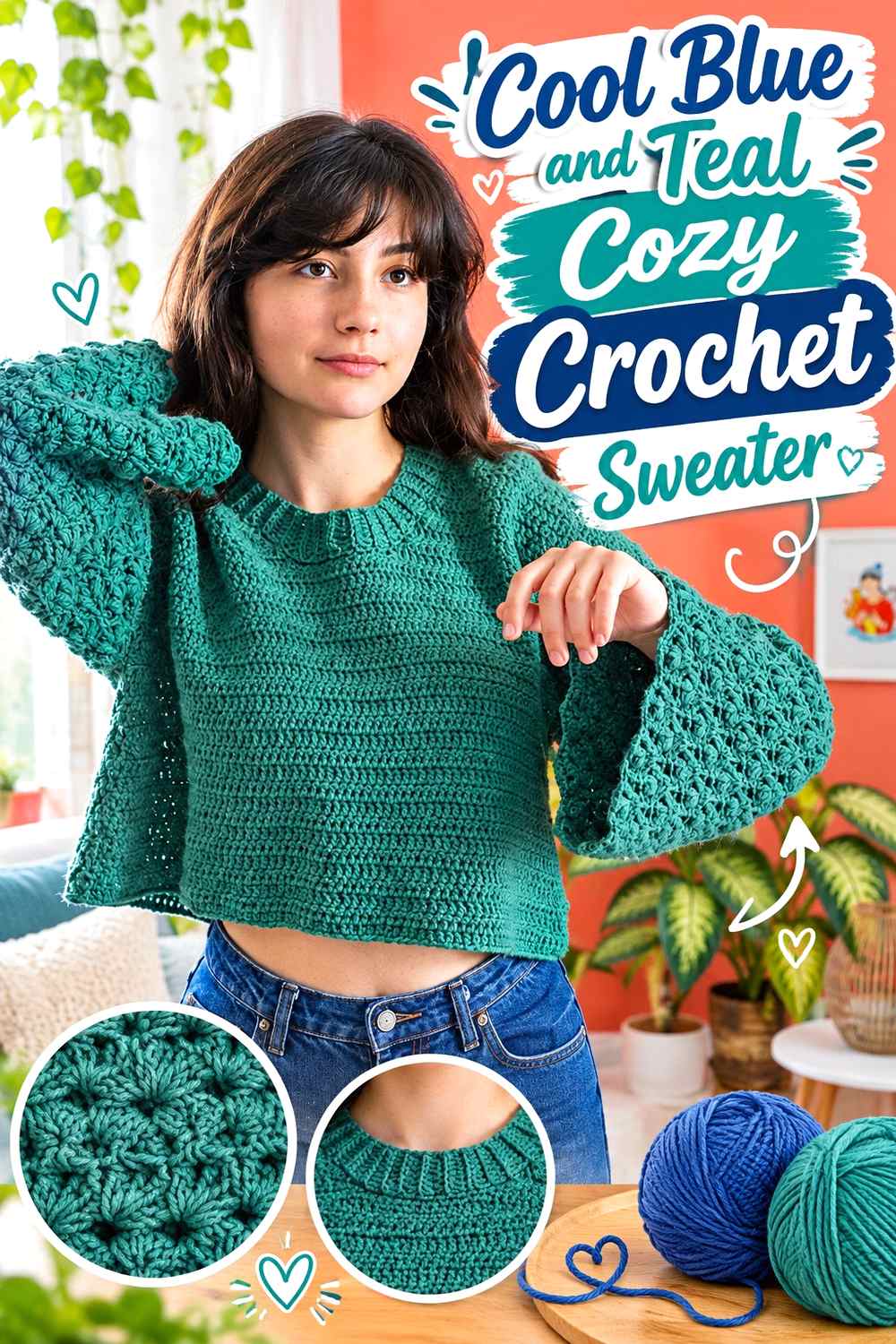 13. Cool Blue And Teal Cozy Crochet Sweater