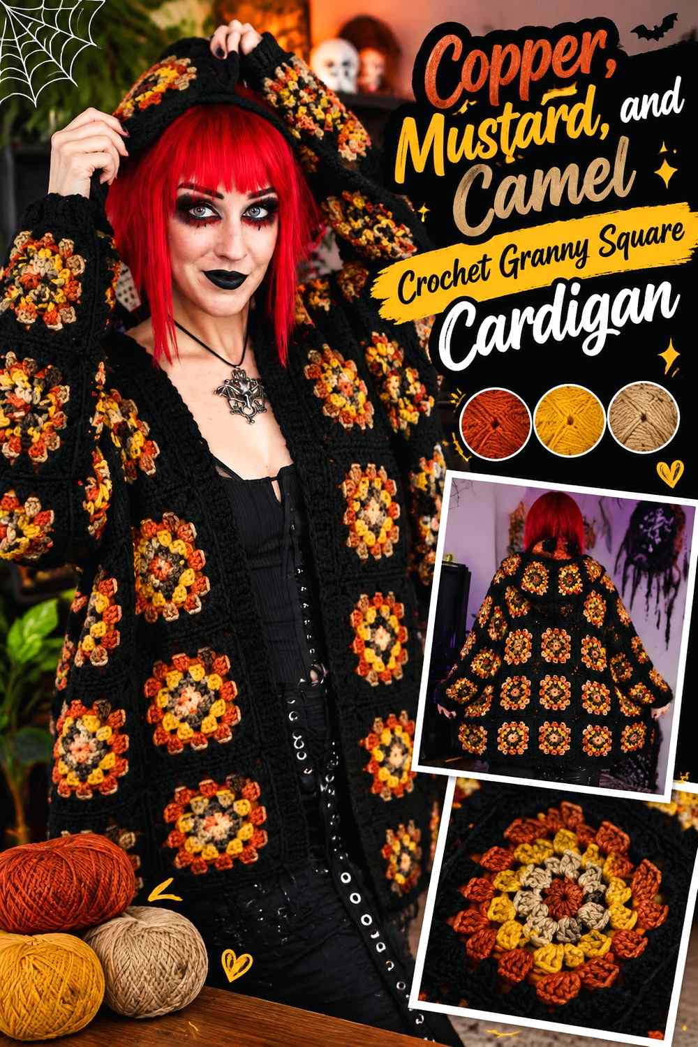 12. Copper Mustard And Camel Crochet Granny Square Cardigan