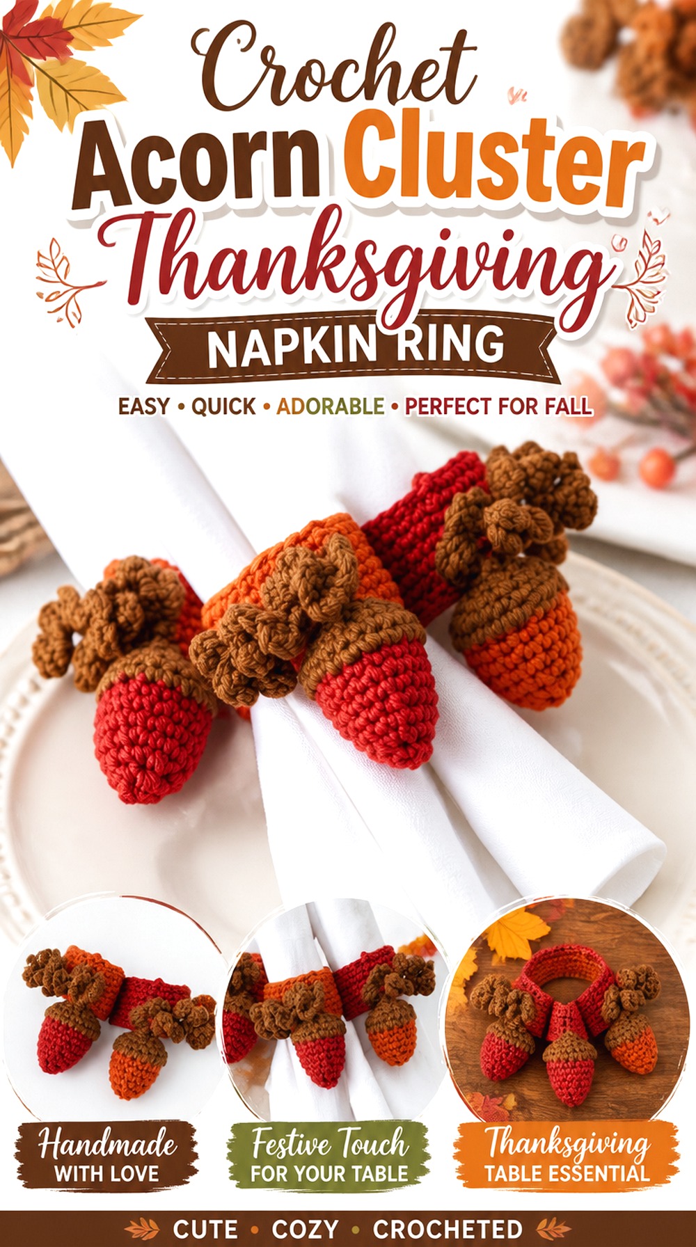 Crochet Acorn Cluster Thanksgiving Napkin Ring