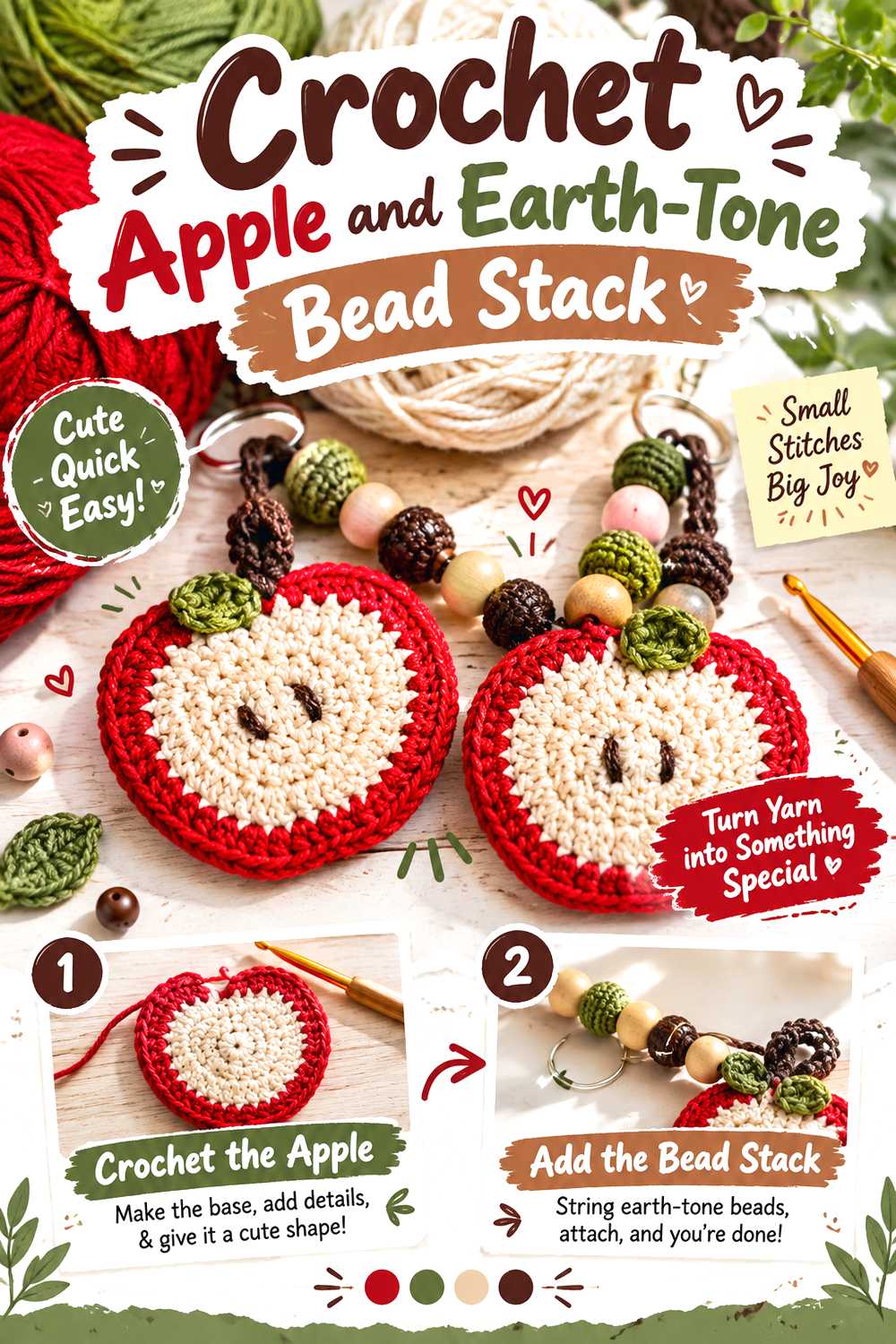 Crochet Apple and Earth Tone Bead Stack