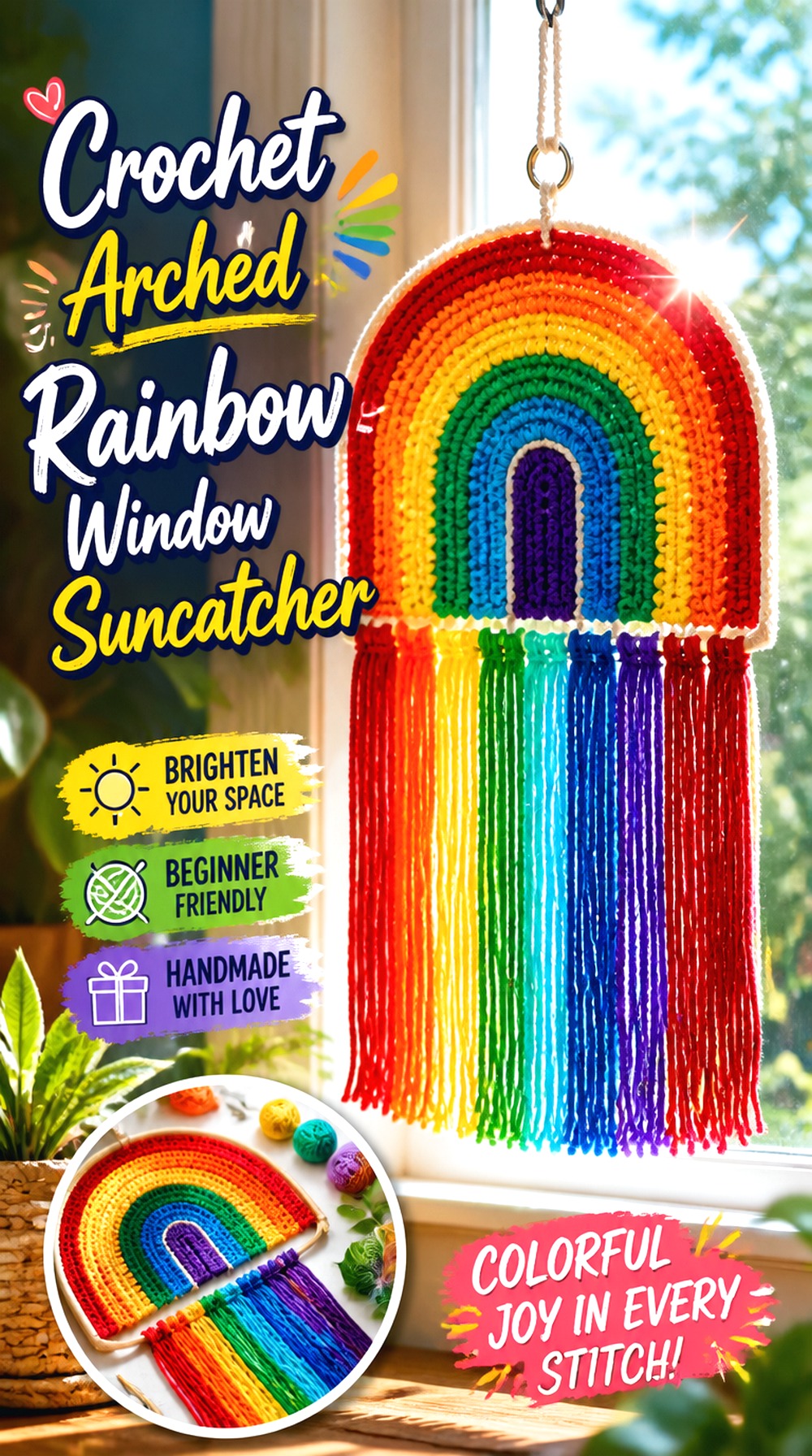 Crochet Arched Rainbow Window Suncatcher