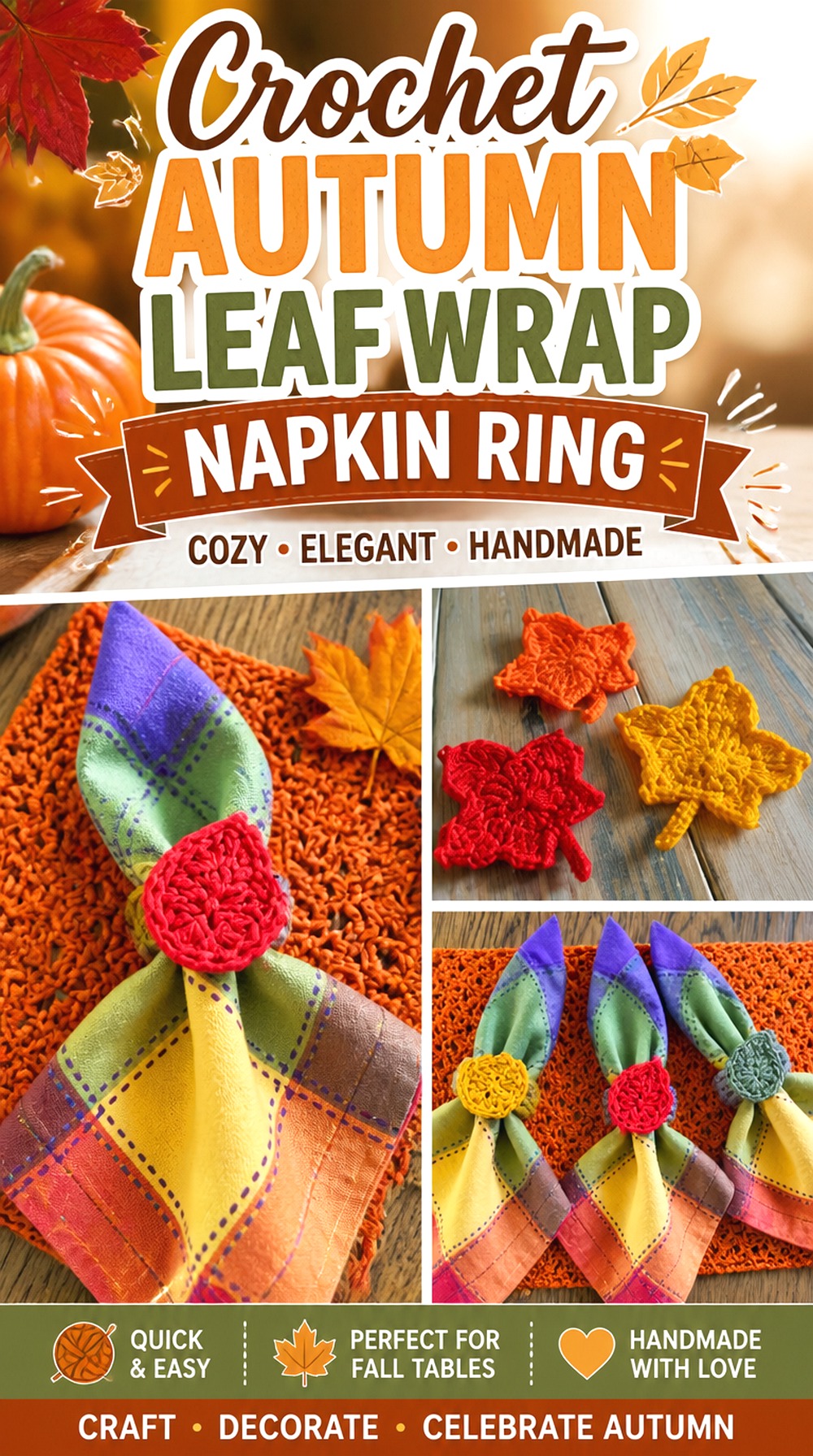Crochet Autumn Leaf Wrap Napkin Ring