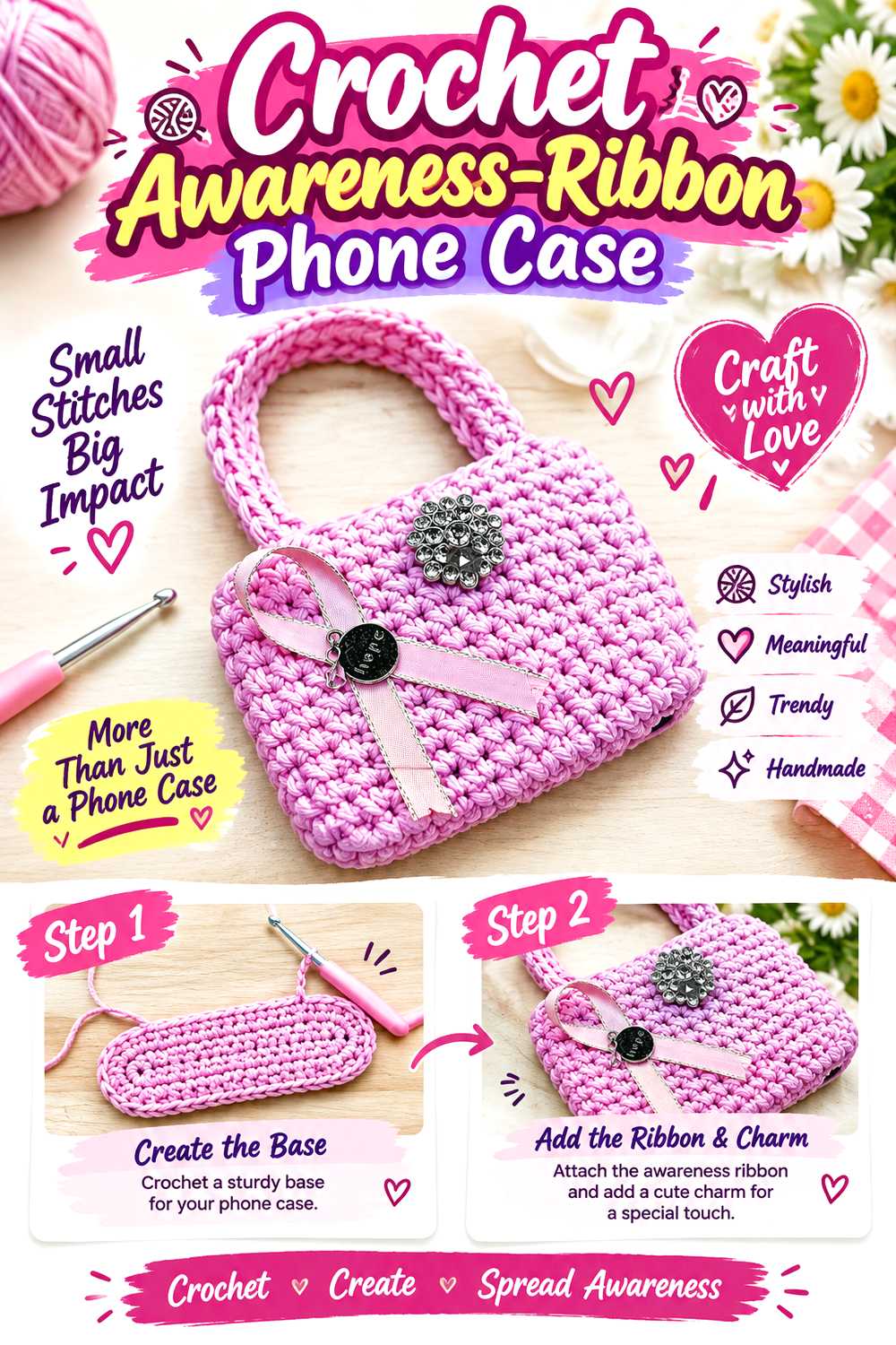 Crochet Awareness Ribbon Phone Case