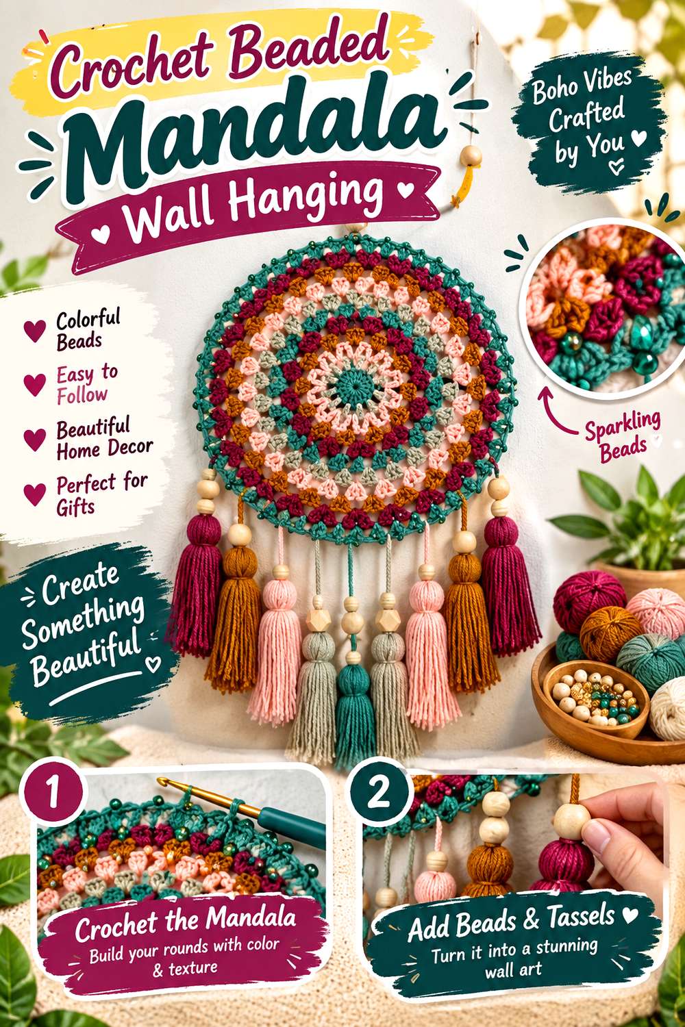 Crochet Beaded Mandala Wall Hanging