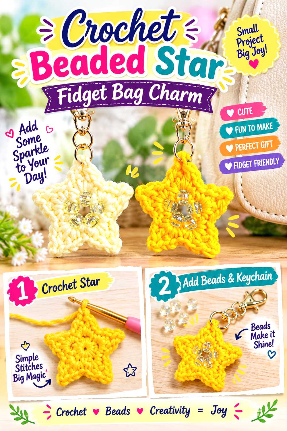 Crochet Beaded Star Fidget Bag Charm