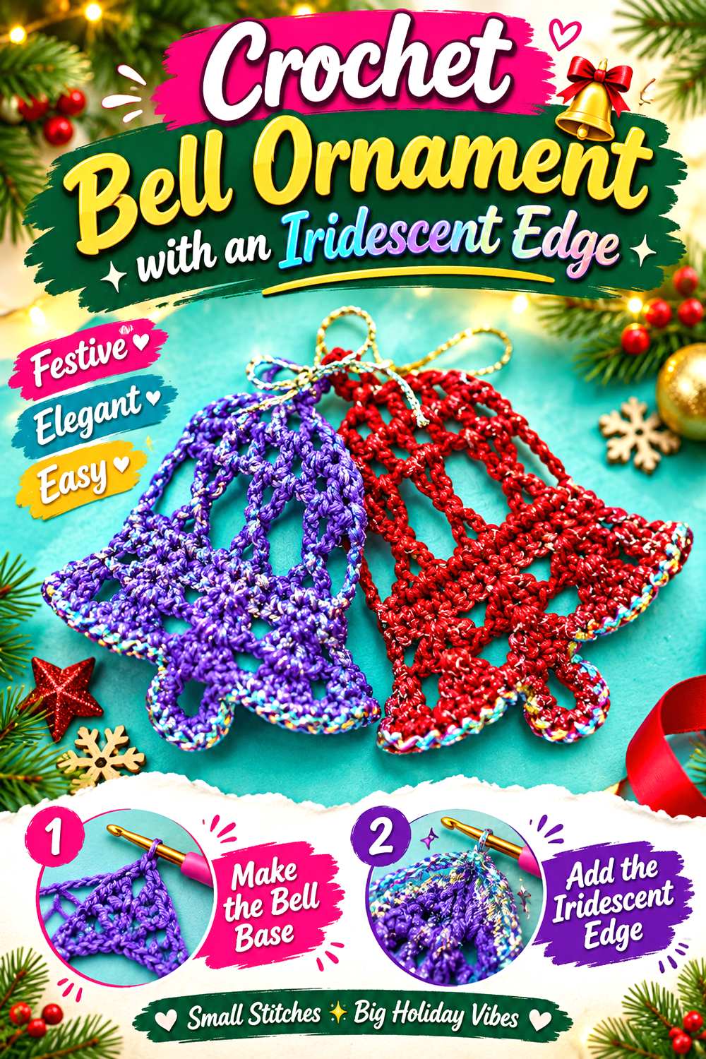 Crochet Bell Ornament with an Iridescent Edge