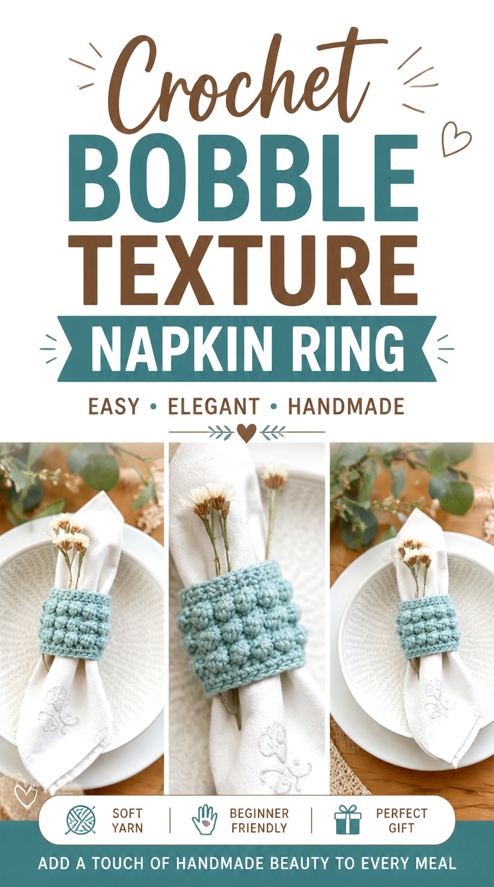 Crochet Bobble Texture Napkin Ring