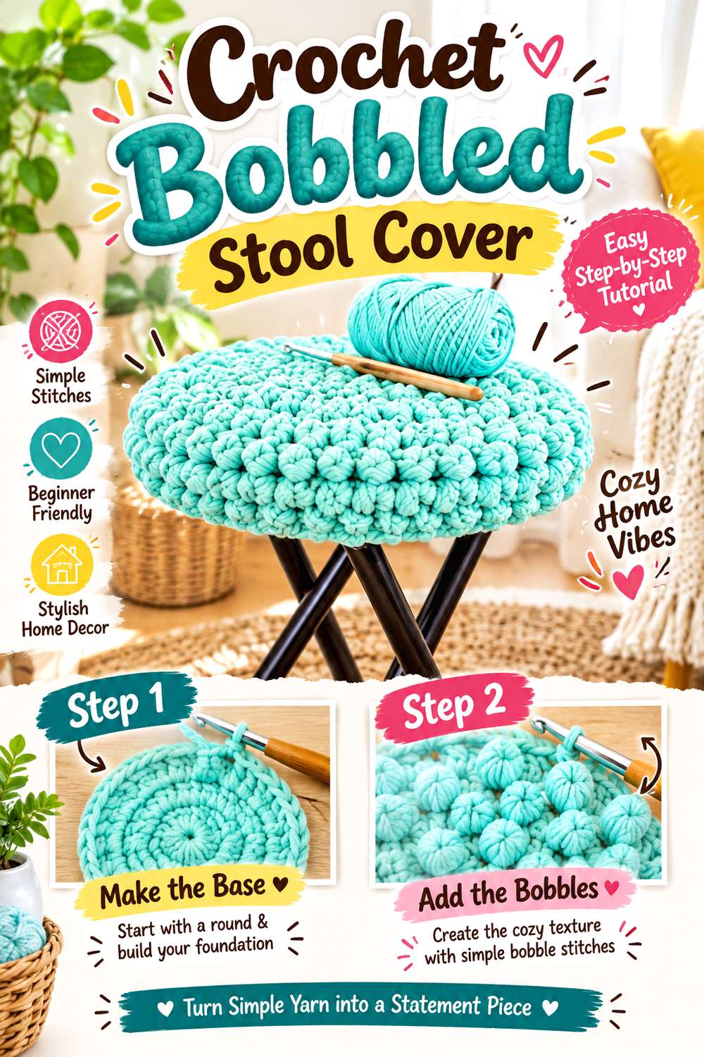 Crochet Bobbled Stool Cover