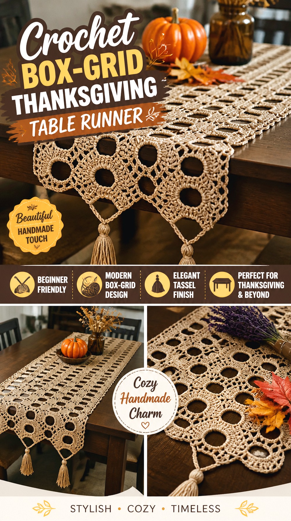 Crochet Box Grid Thanksgiving Table Runner