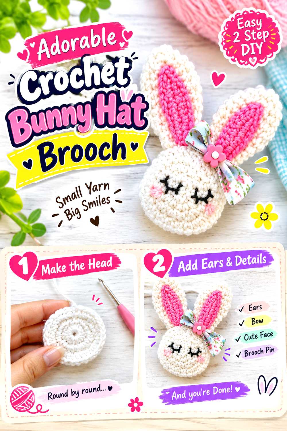 Crochet Bunny Hat Brooch
